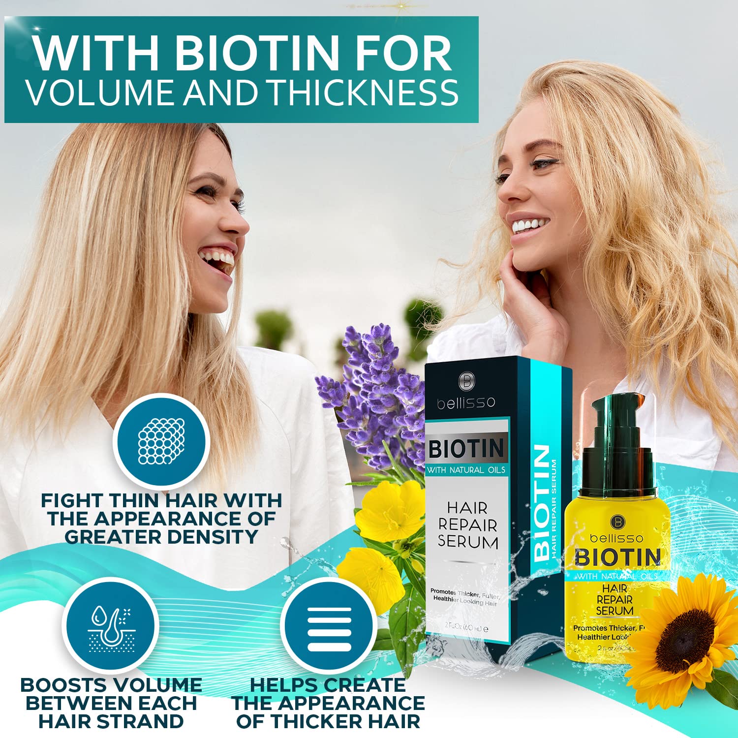 BELLISSO Biotin Hair Thickening Serum and Women - Intense Strengthening - BELLISSO Official Product View 3