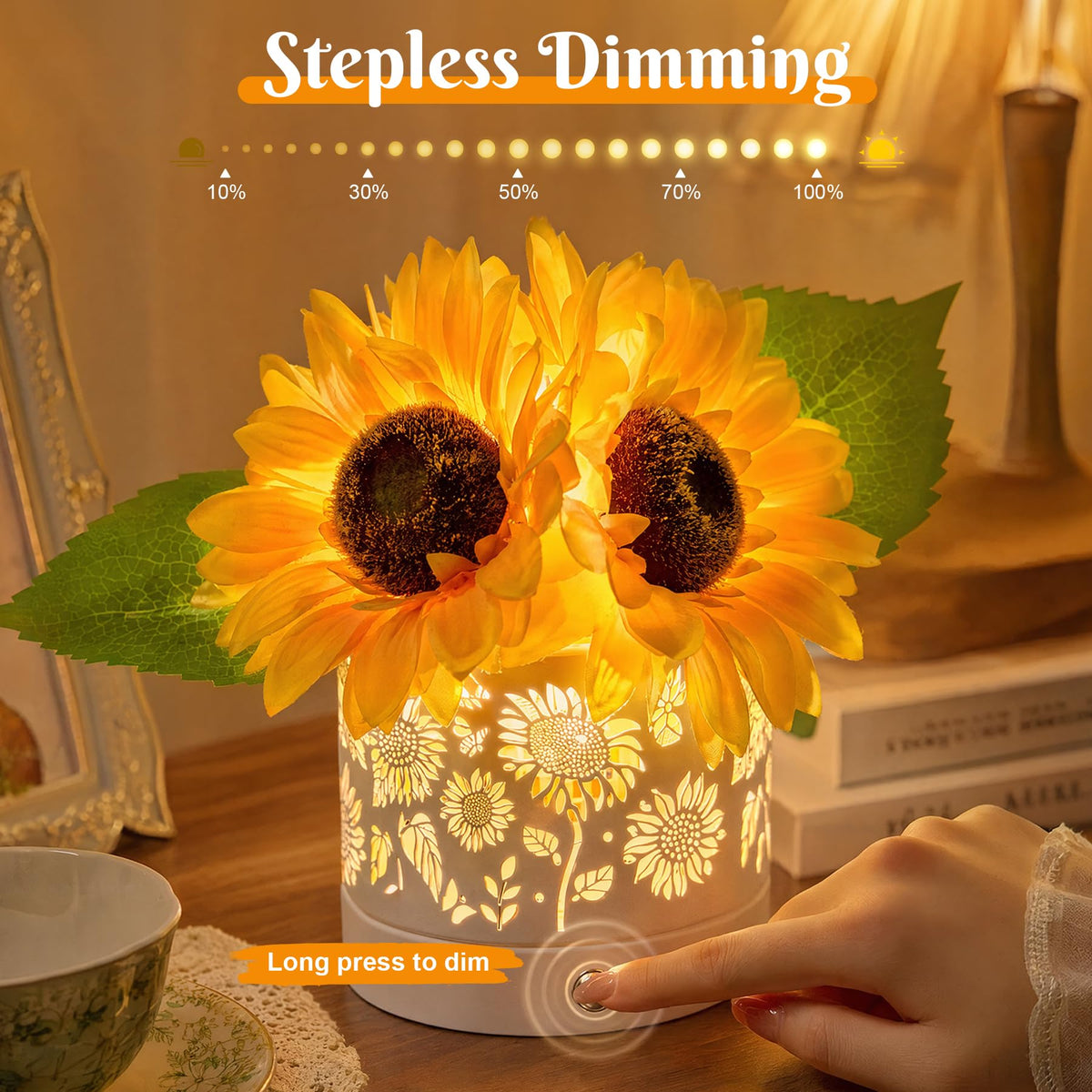 ACOCO Sunflower Lamp Rechargeable Cordless Touch Lamp with 3 - ACOCO Official Imagery - 3