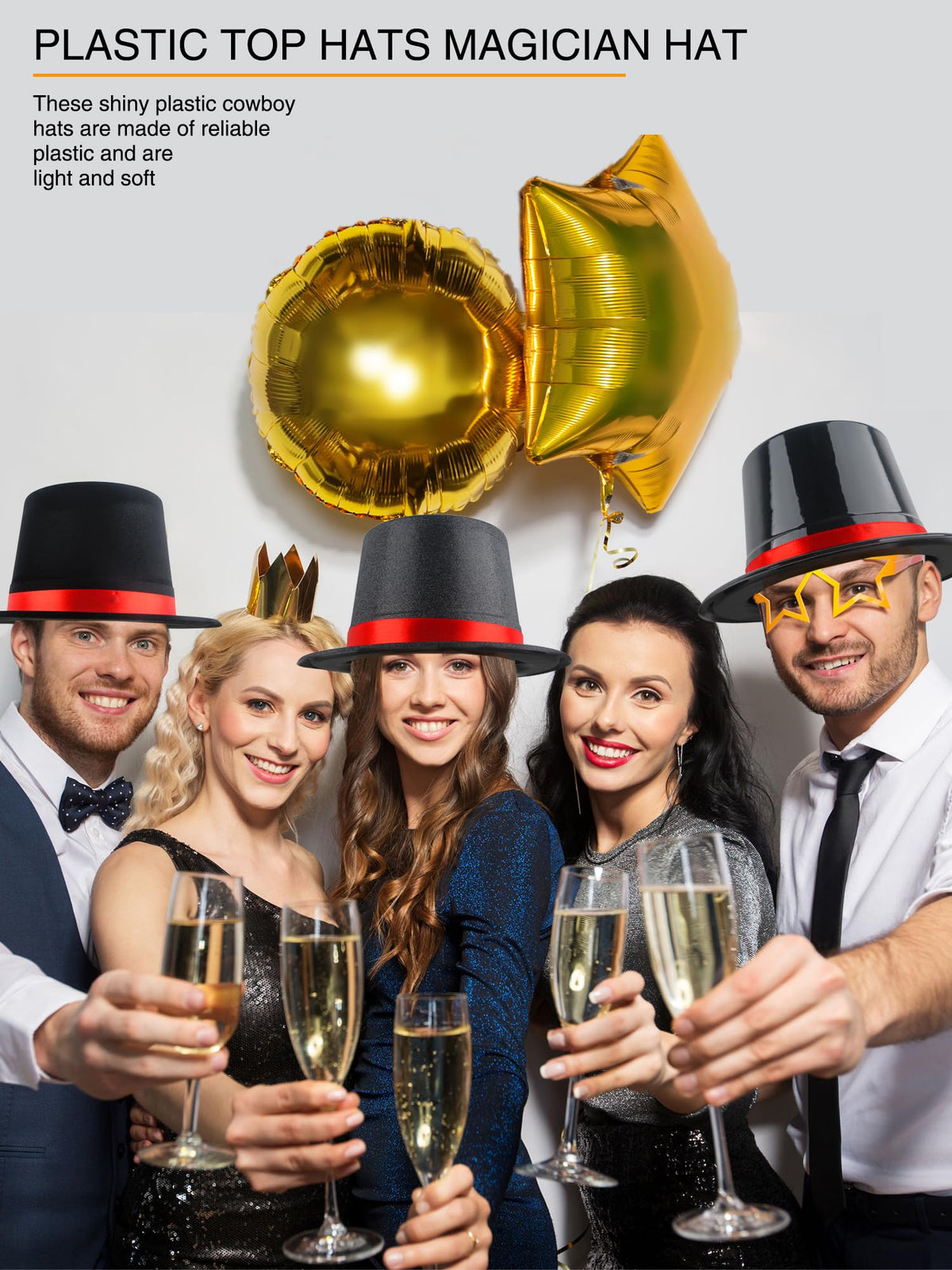 12 Pack Adults Top Hats Bulk Black Glitter Top Hat with Red - SGBETTER Official Imagery - 4