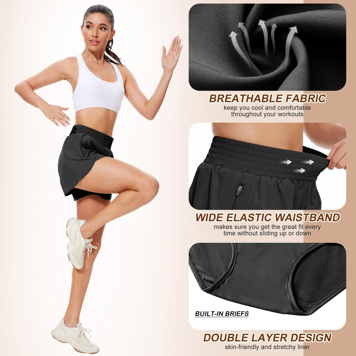 BALENNZ 5 Pack Womens Athletic Shorts with Pockets Workout - BALENNZ Official Imagery - 3