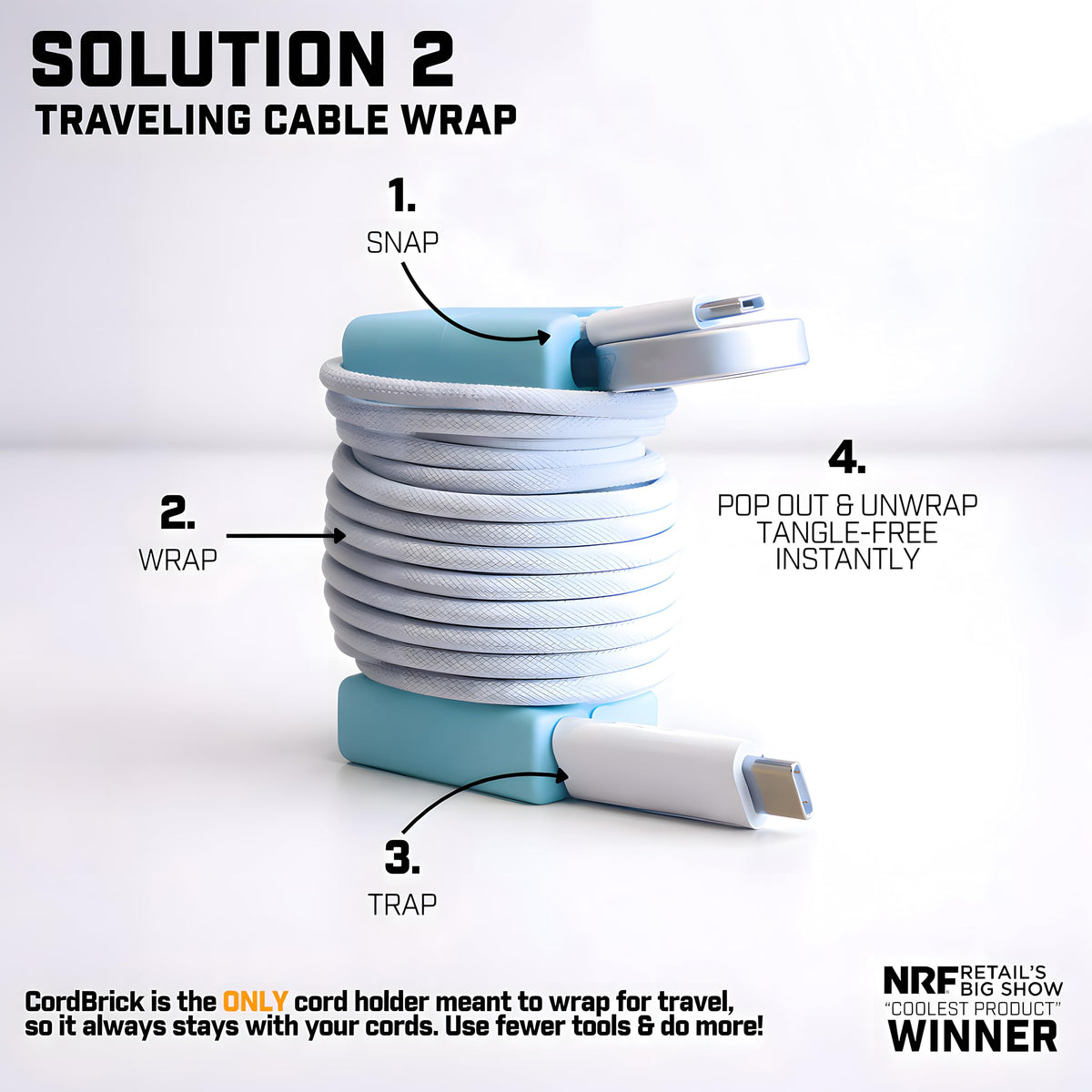 2PK Silicone Steel Weighted Cord Holders for Nighstand Cable - CordBrick Official Imagery - 4