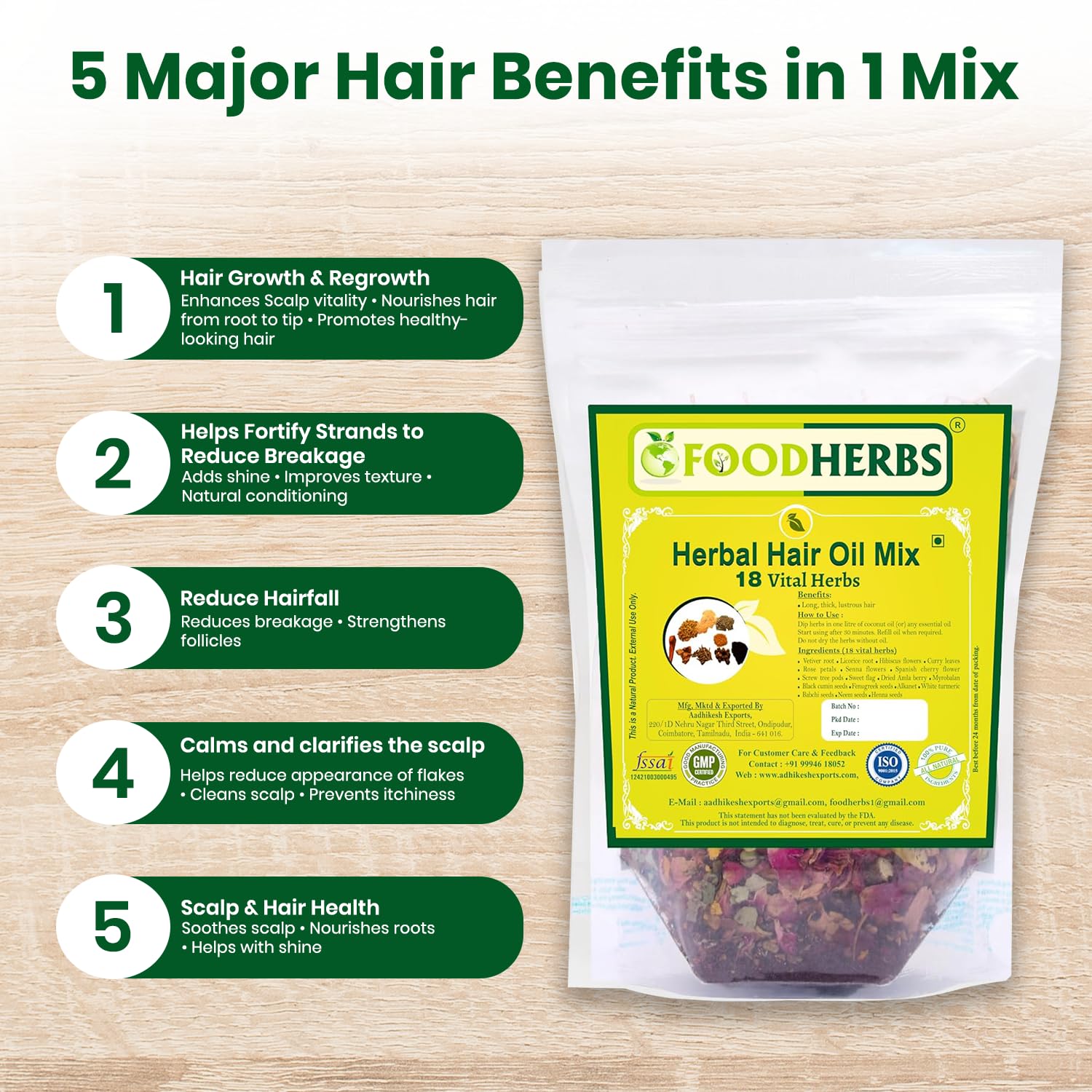 Foodherbs Premium Herbal Hair Oil Mix with 18 Ayurvedic Herbs for Natural - Foodherbs Official Product View 5