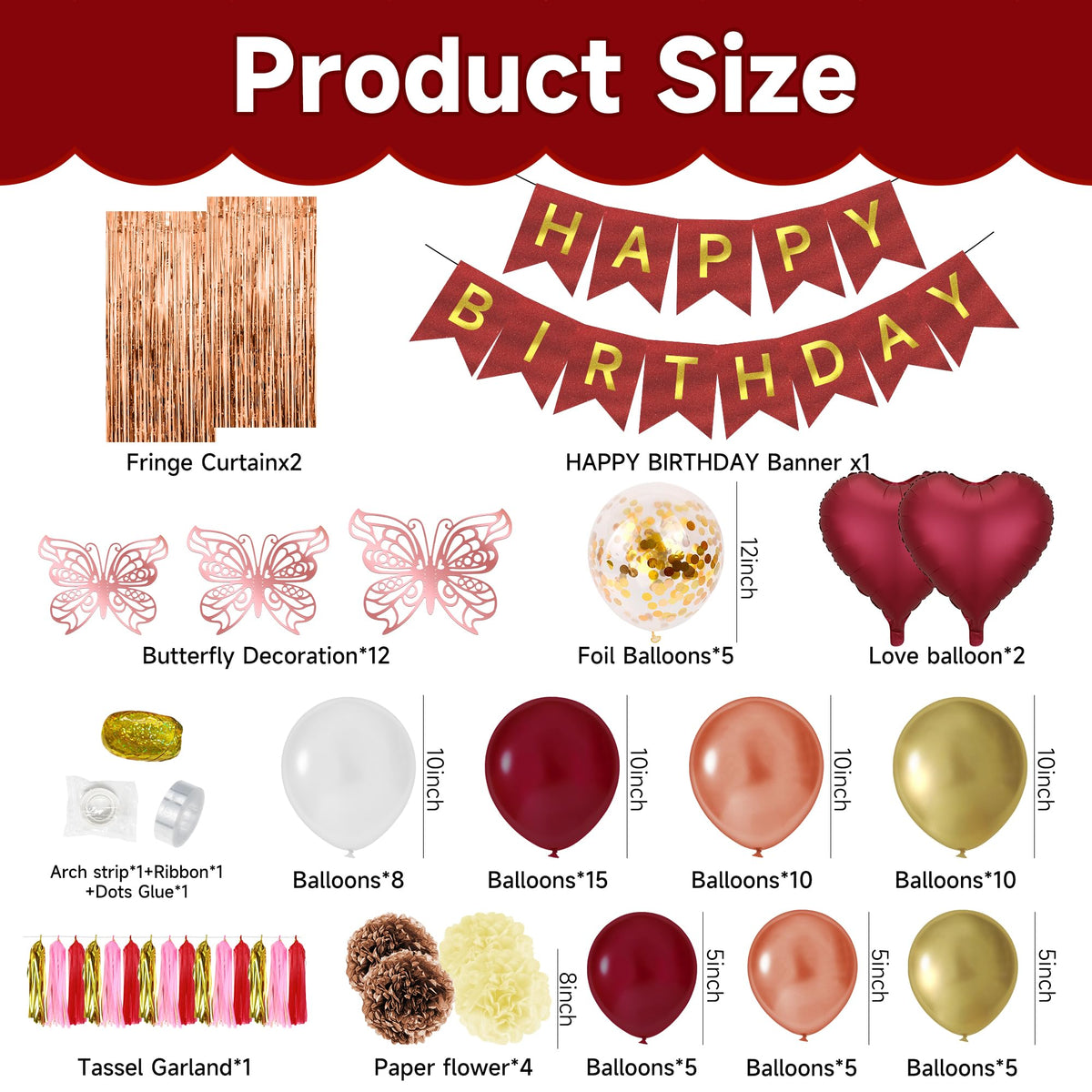 Burgundy Rose Gold Balloons Birthday Decorations - AFDBPXM Official Imagery - 3