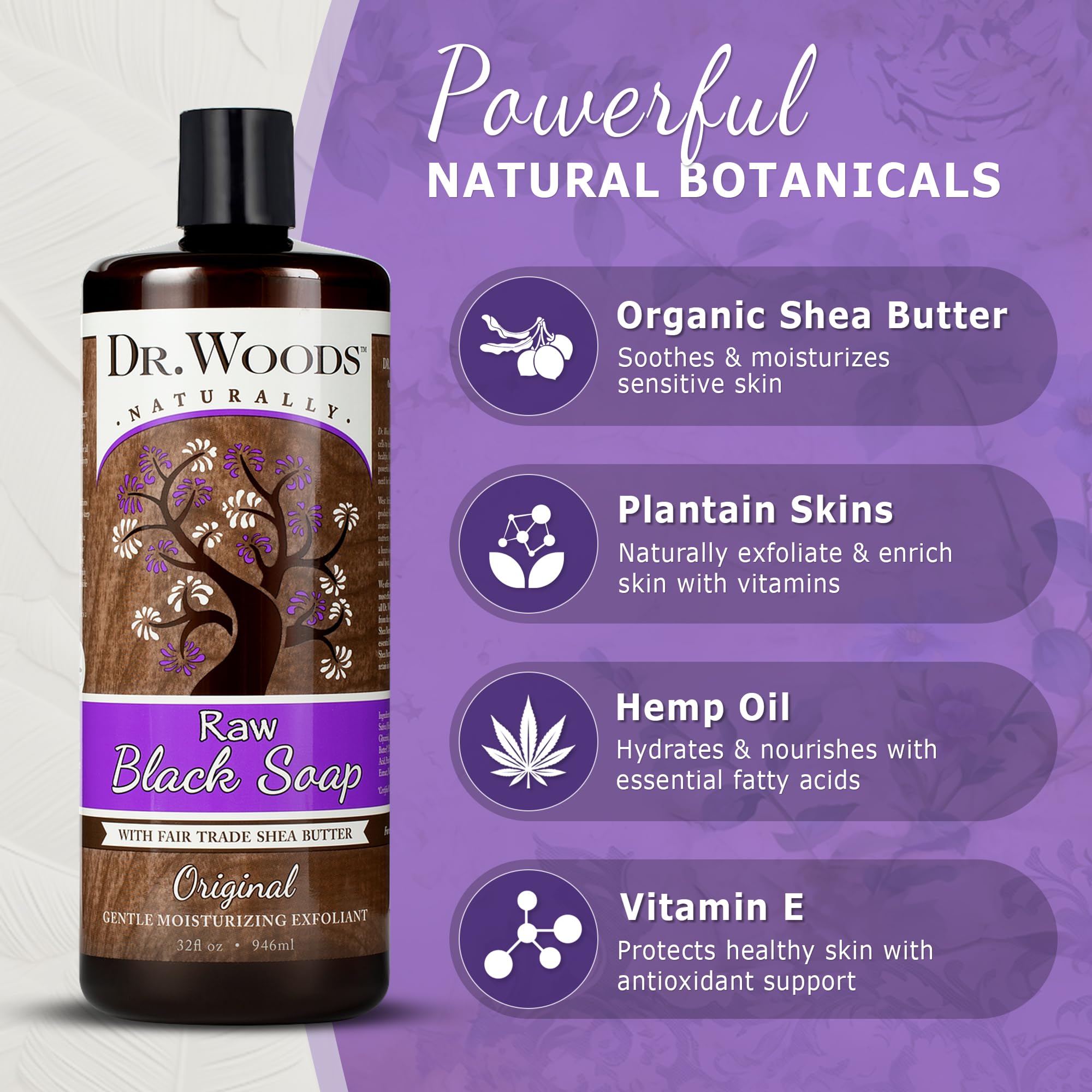 Dr. Woods Raw African Liquid Black Soap - 32 Fl Oz, Pack of 2