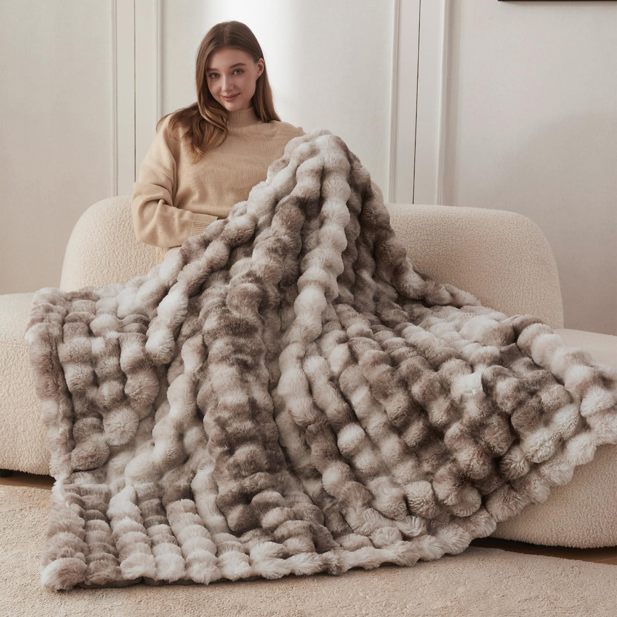 COOVA Soft Bubble Faux Fur Throw Blanket 50 x60 Tie dye - COOVA Official Imagery - 3