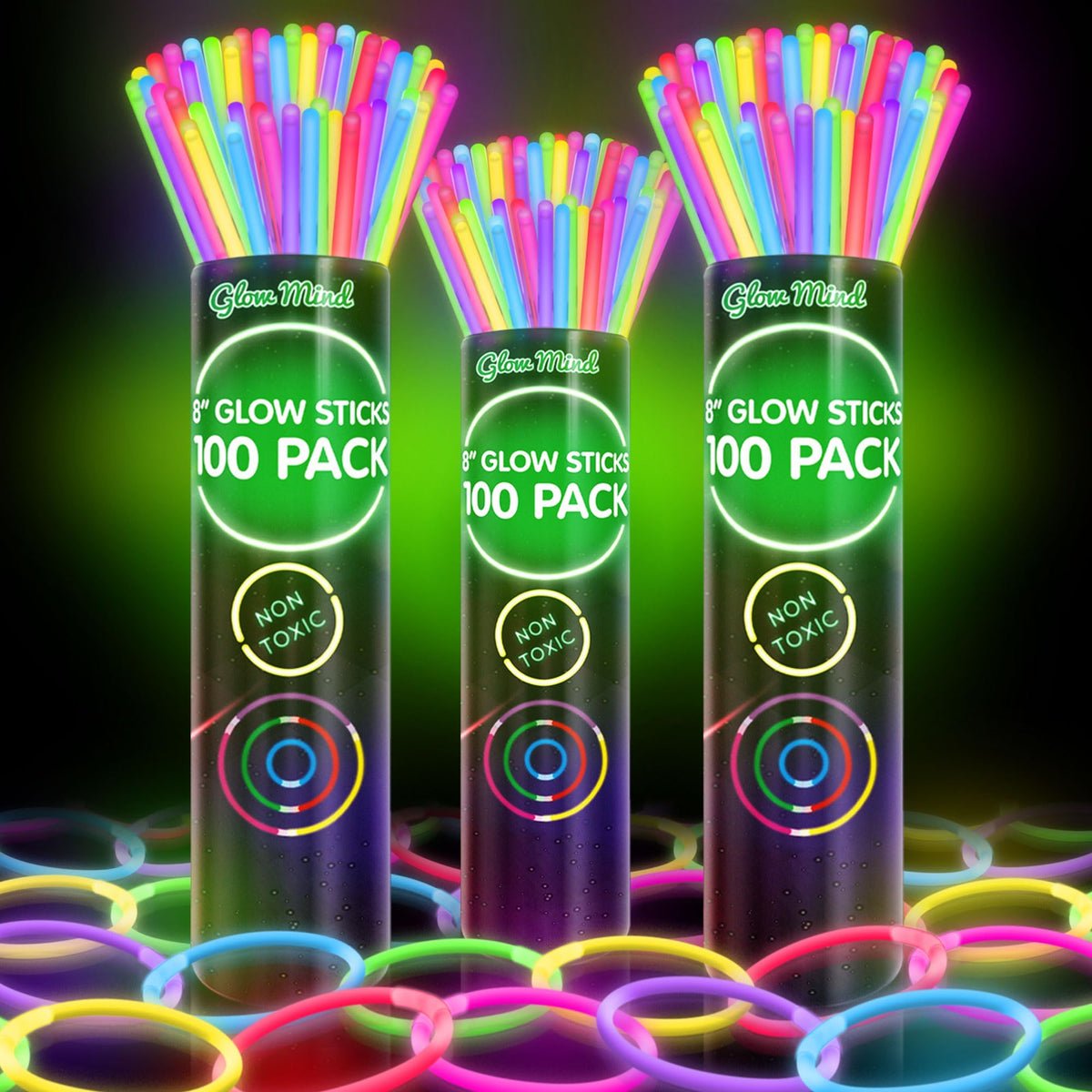 300 Glow Sticks Bulk Party Pack 8 Halloween Glow Bracelets - Glow Mind Official Imagery - 1
