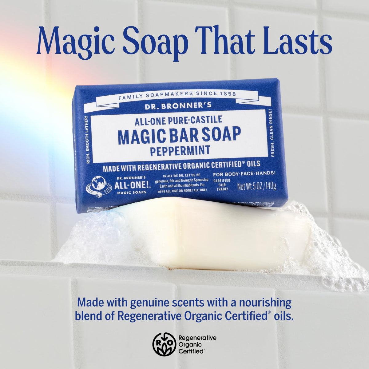 Dr Bronner s Castile Bar Soap for Men Women Peppermint 5 oz - Dr. Bronner's Official Imagery - 3