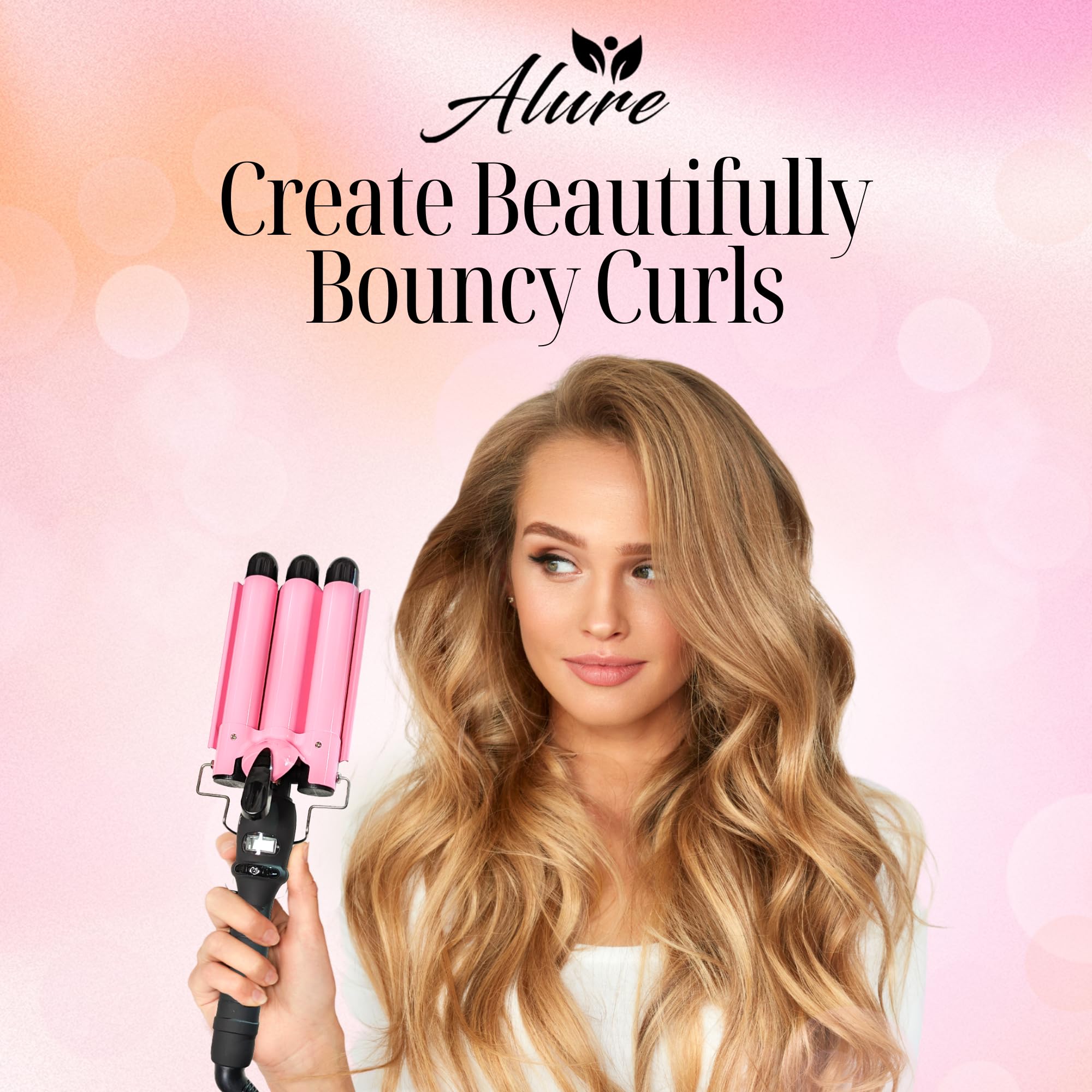 Alure Three Barrel Curling Iron Wand Hair Waver with LCD Temperature D - View 5