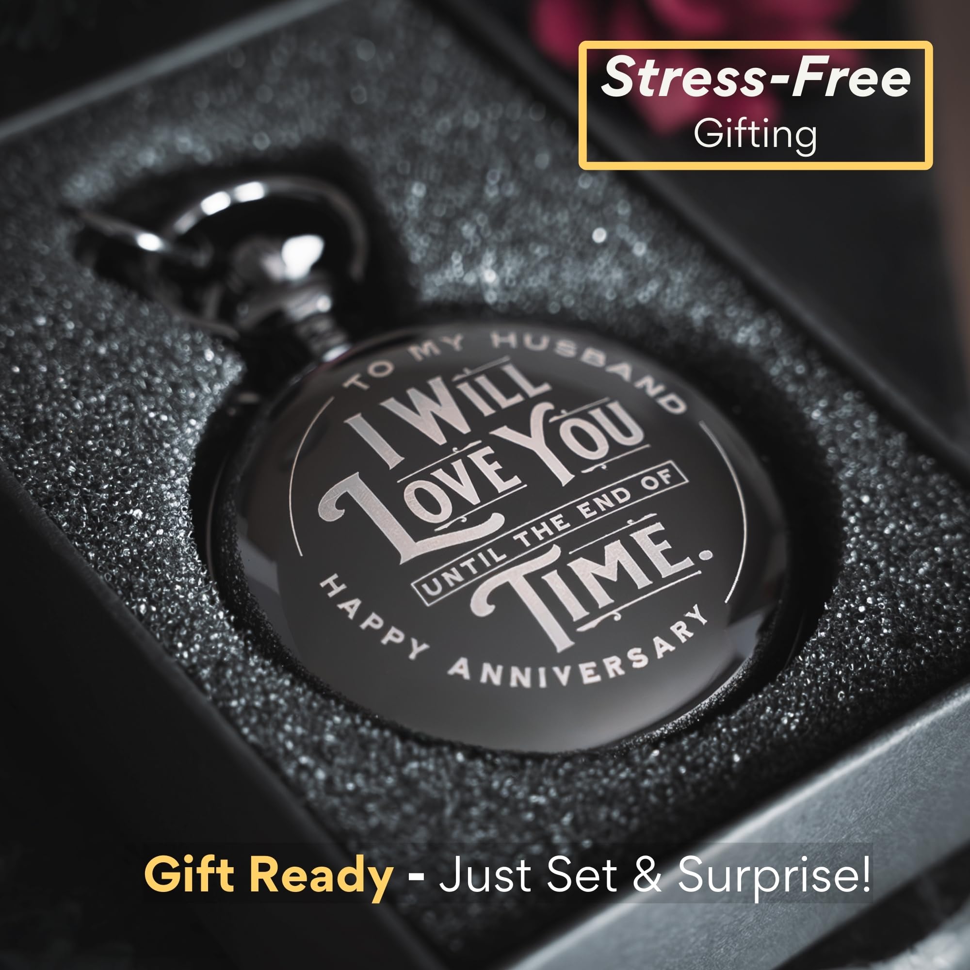 Red Dot Laser Engraving Anniversary Pocket Watch for Husband - Engrave - View 4