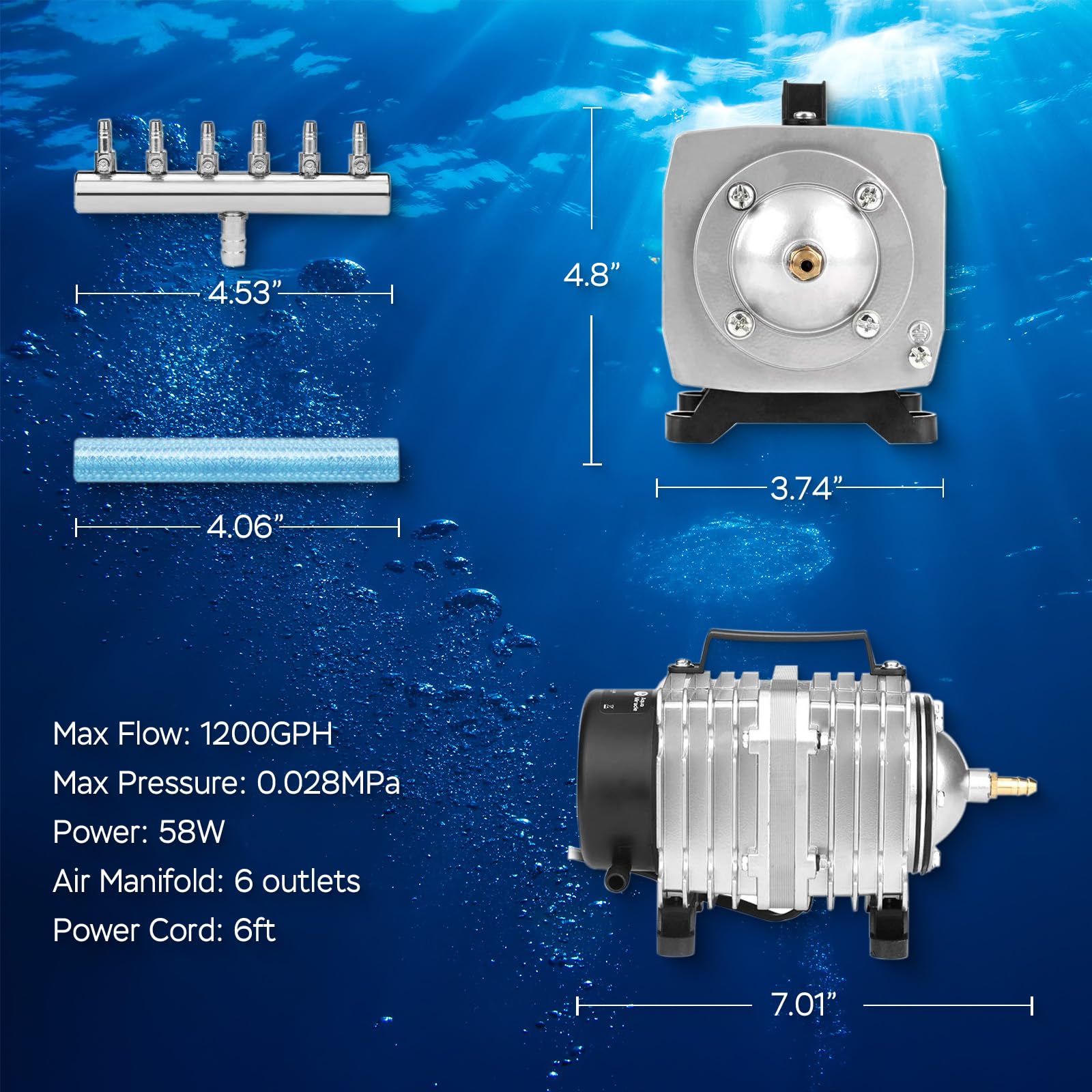 AquaMiracle Aquarium Air Pump Commercial Air Pump with Aluminum H - AquaMiracle Official Product View 6