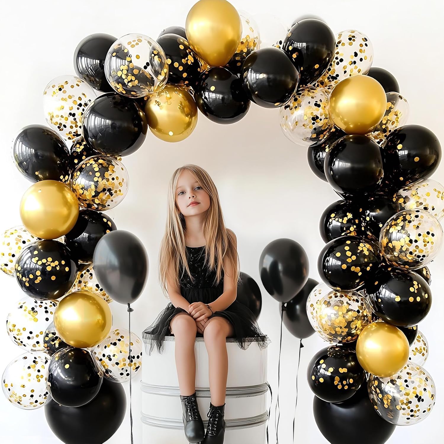 Patimate Black Gold Confetti Balloons Set, 50 pcs 12 inch Metallic Gold Black