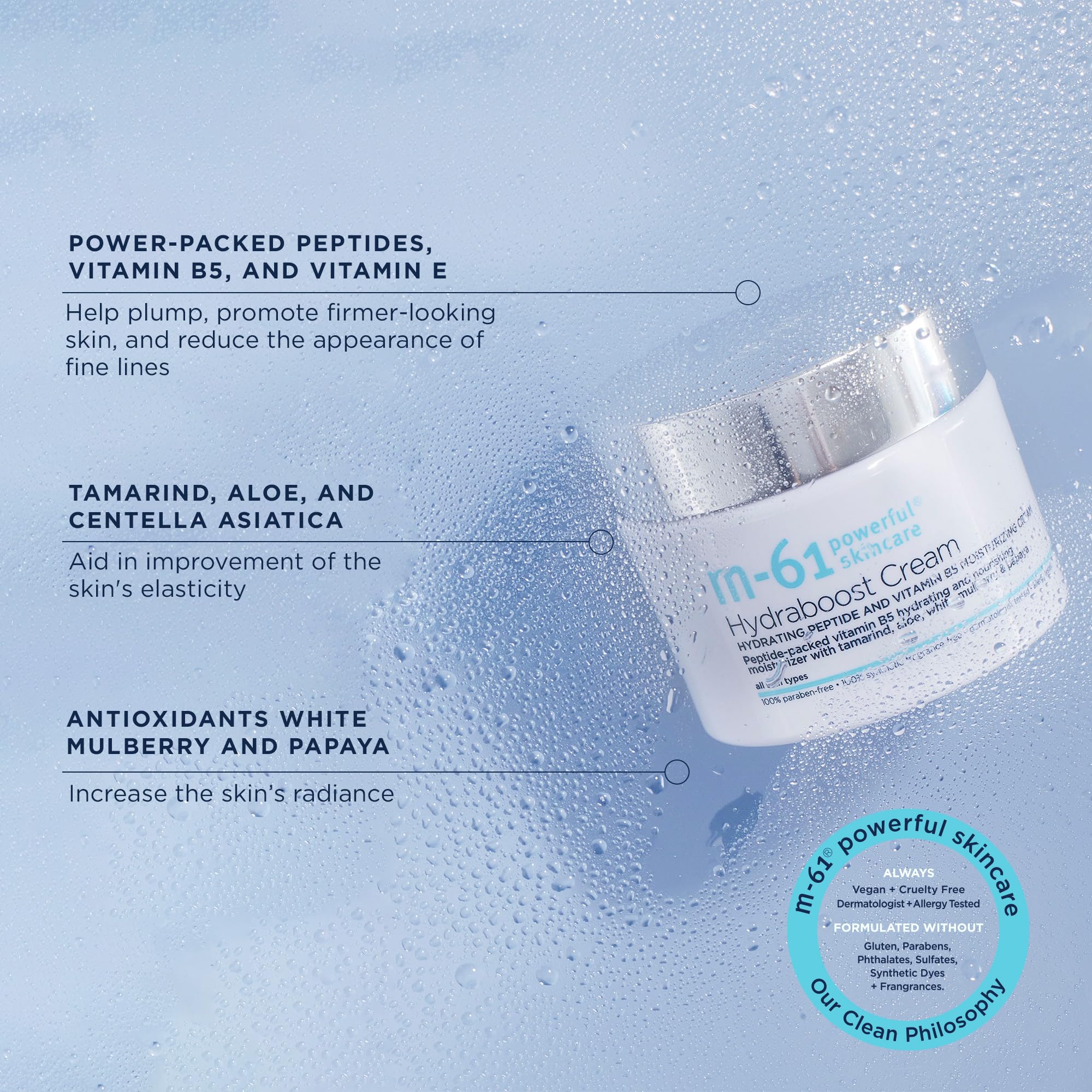 m-61 Hydraboost Cream - Ultra-Nourishing, Moisturizing Face Cream to Plump, Hydrate, Repair | Hyaluronic Acid, Peptides, Vitamins E & B5 | For All Skin Types | Made in USA - 1.7 Fl Oz - Elefair Tech Official Product View 7