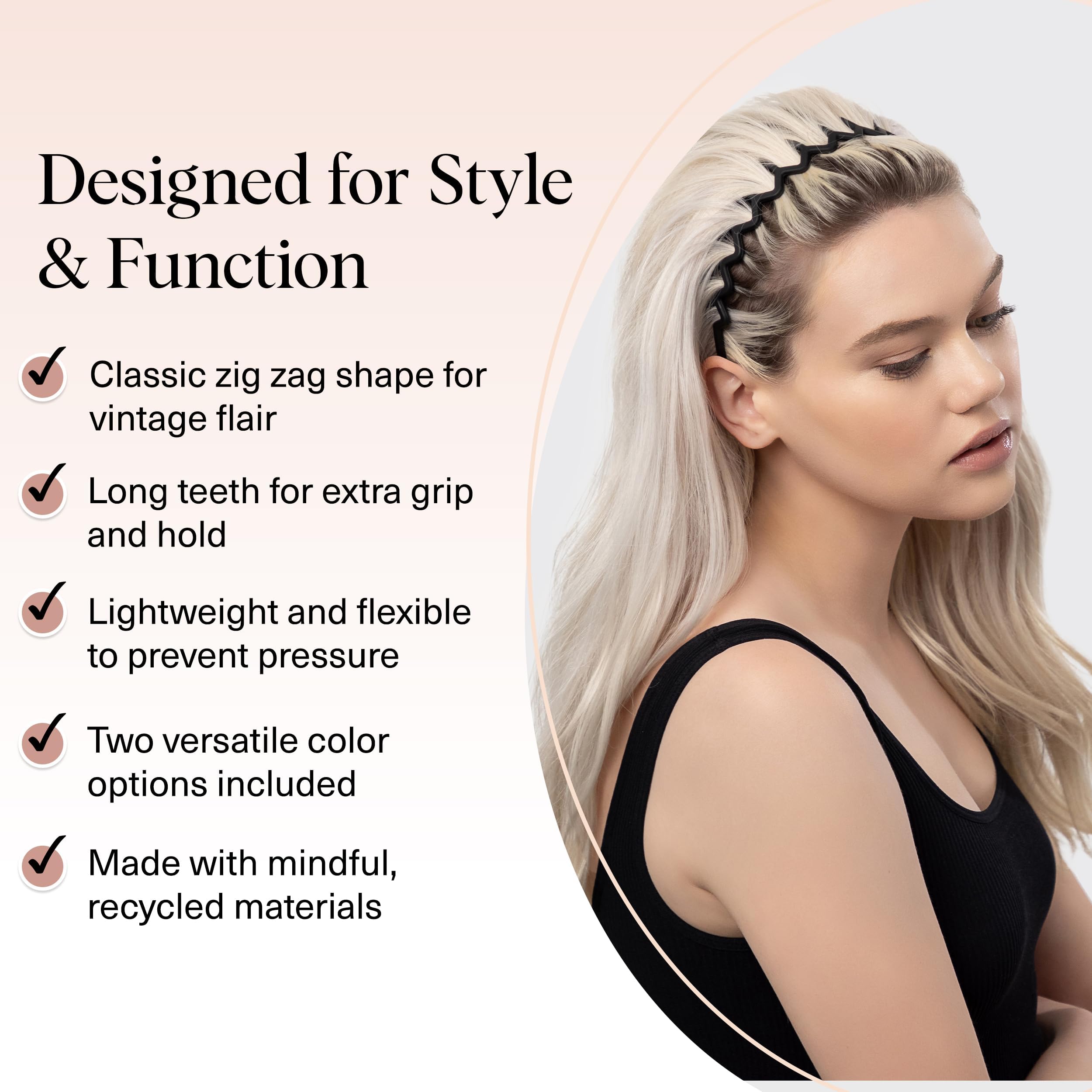 Kitsch Zig Zag Headbands for Women - Black and Tortoise, 2 pcs - Elefair Tech Official Product View 5