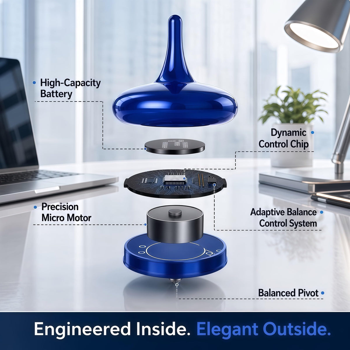 Electric Spinning Top with Glass Base 6 Hour Endless Spin - Hautech Official Imagery - 4