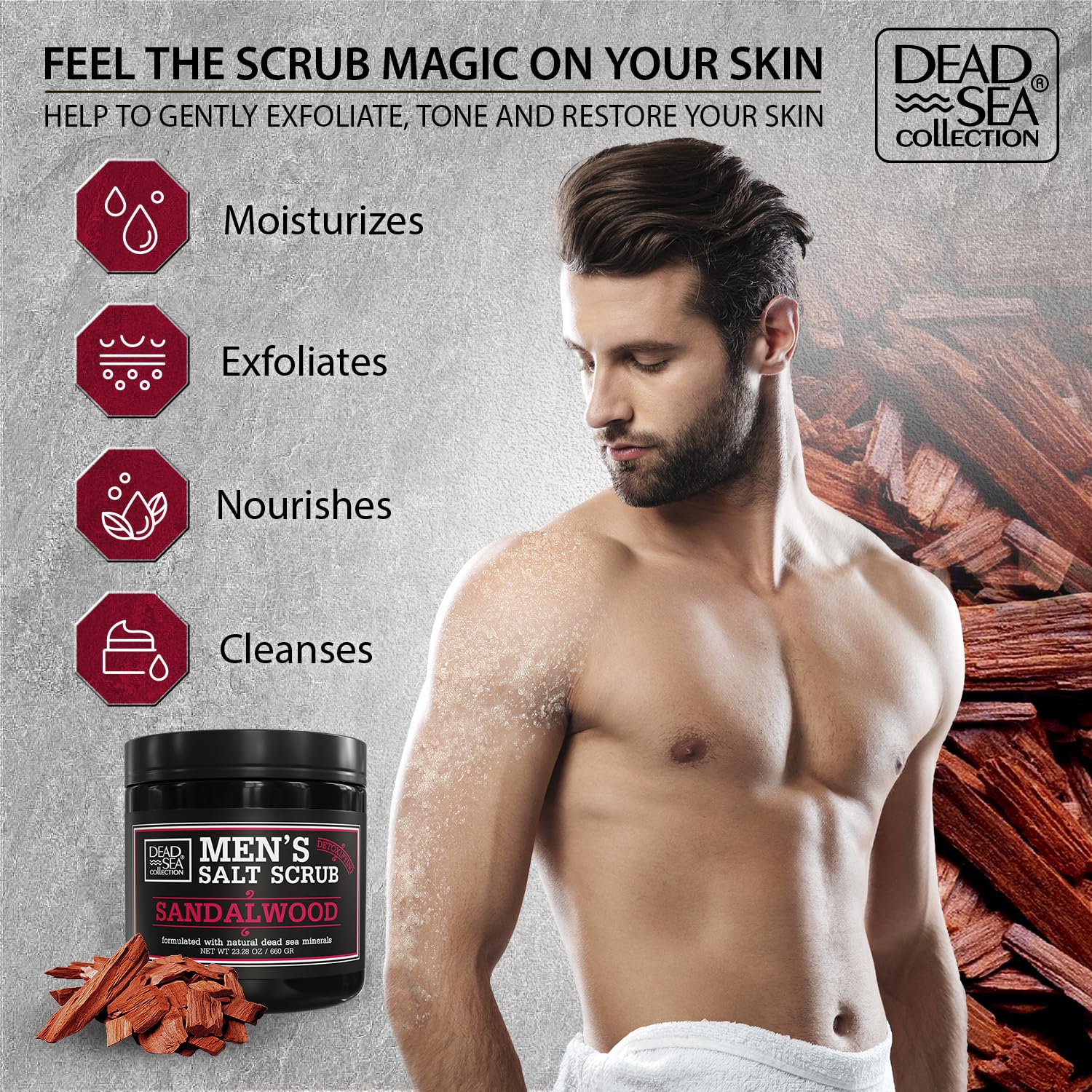 Salt Body Scrub Sandalwood – Moisturizes, Exfoliates & Nourishes Skin – - Dead Sea Collection Official Product View 2