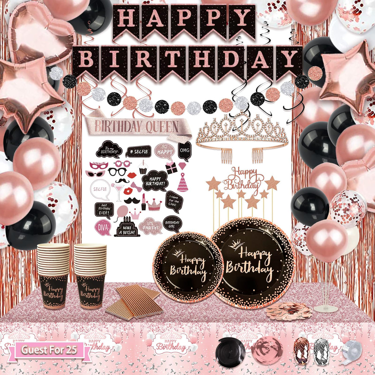 UJoyant Birthday Decorations For Women 229 Pcs Rose Gold and - UJoyant Official Imagery - 1