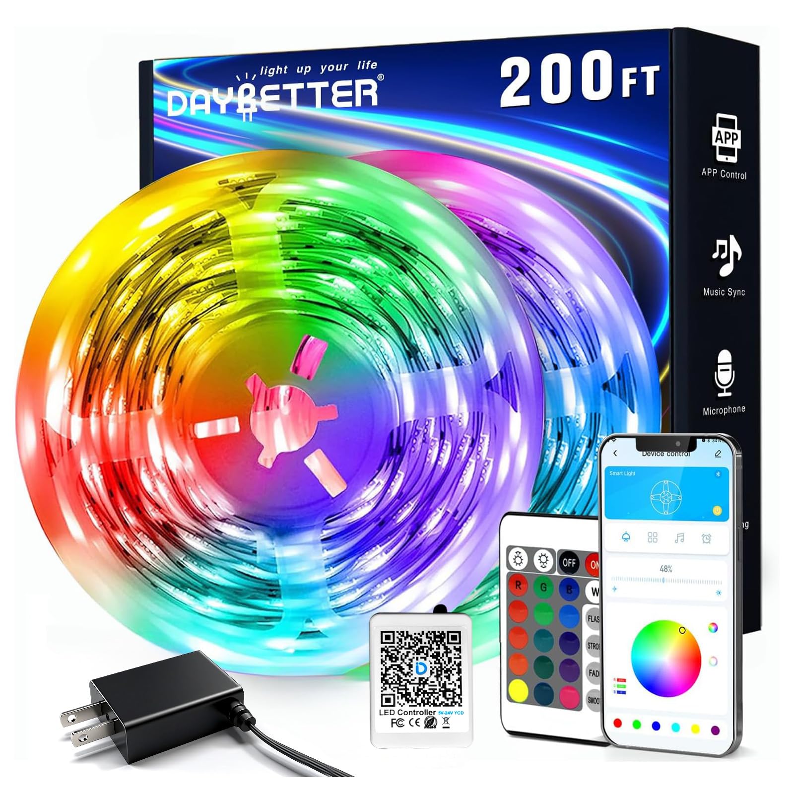 DAYBETTER LED Strip Lights 200 ft  , Smart App Control Lighting Bedroom Rome Dec - DAYBETTER Official Product View 1