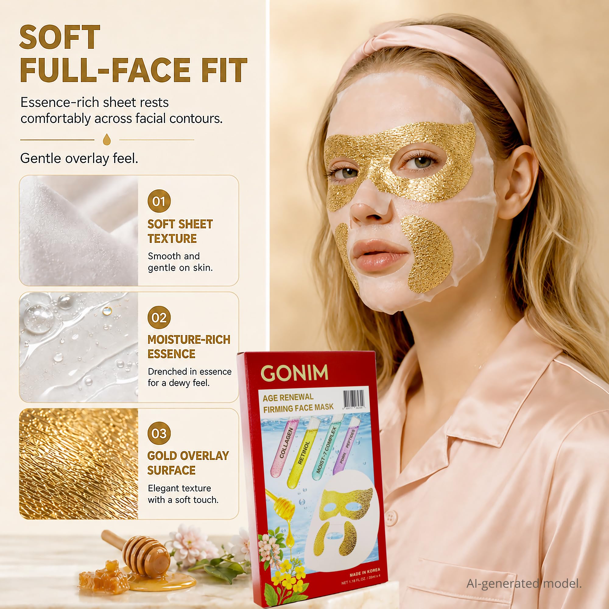 Korean Collagen Face Mask with Integrated Eye Patches, Anti Aging - GONIM