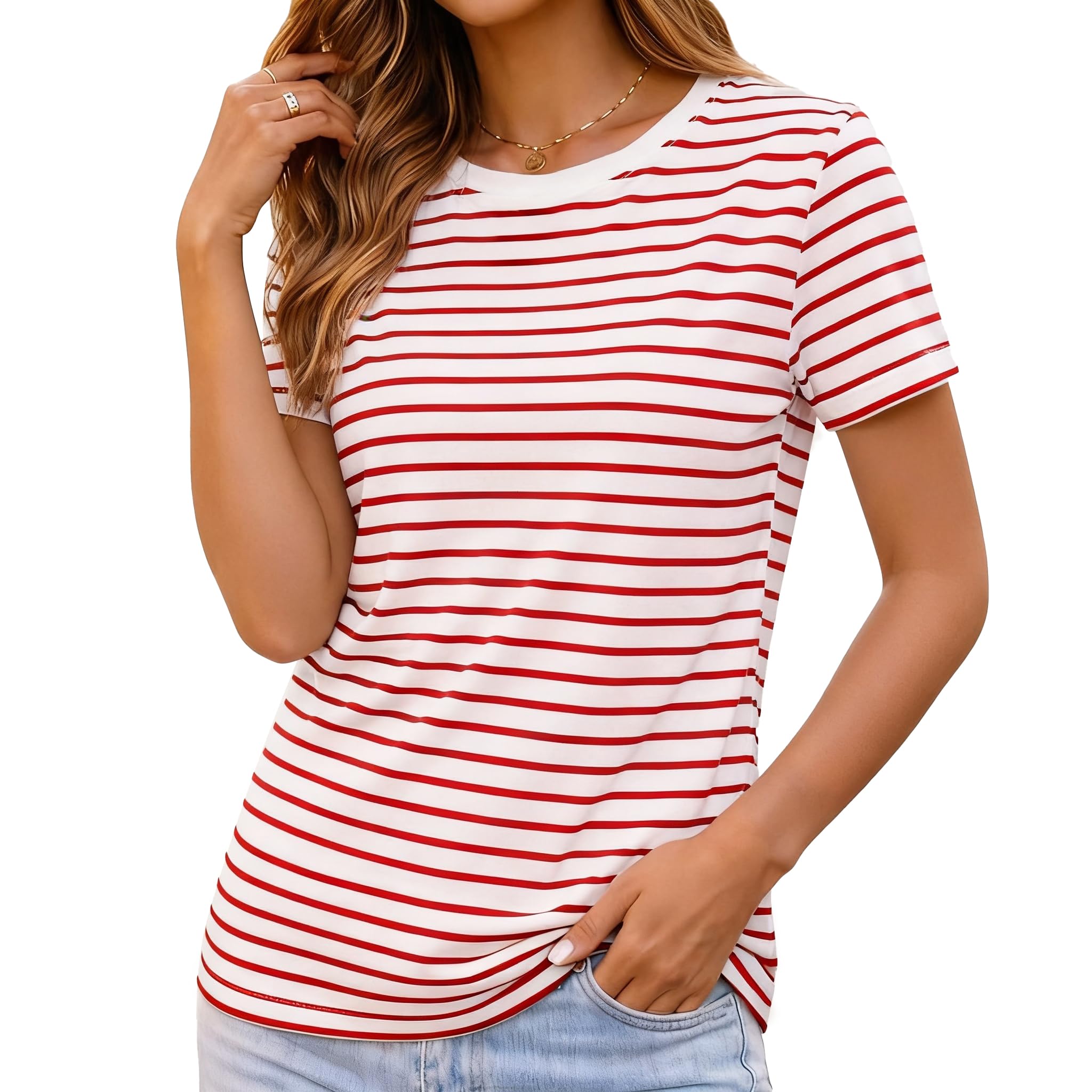 BJY Cotton Basic T Shirts for Women,Crew Neck Short Sleeve Summer - BJY Official Product View 8