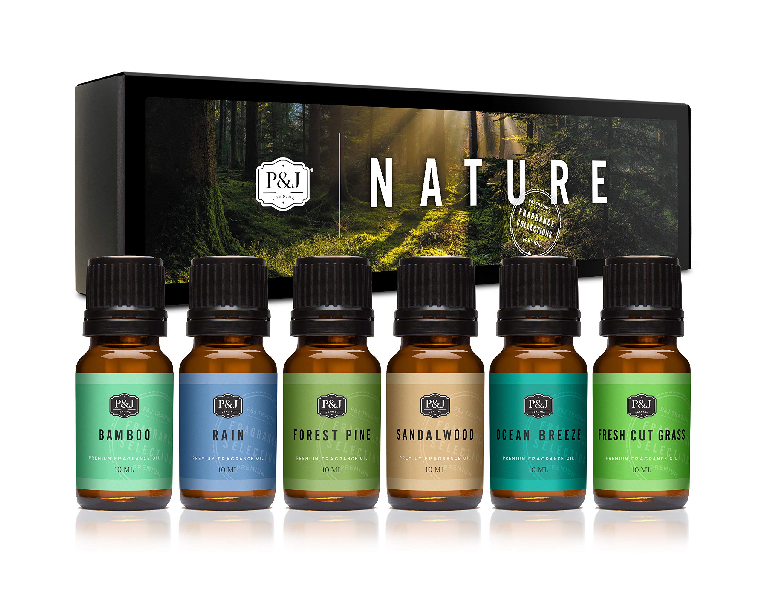 P&J Fragrance Oil Nature Set | Forest Pine, Ocean Breeze, Rain, - Product Imagery