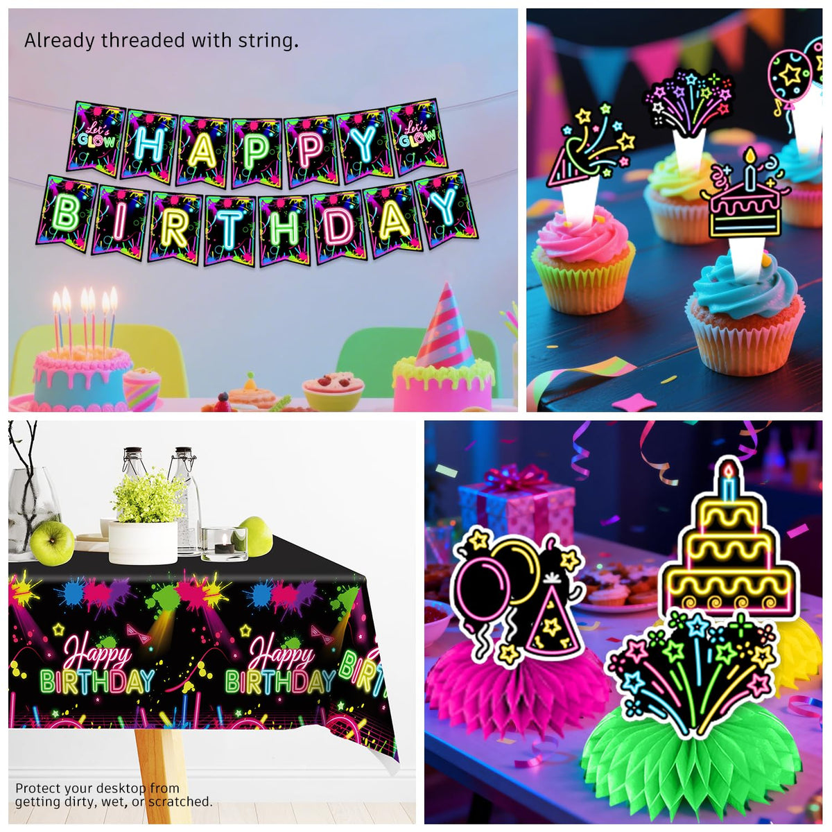 205pcs wellspar Neon Birthday Party Decorations Tableware - wellspar Official Imagery - 7