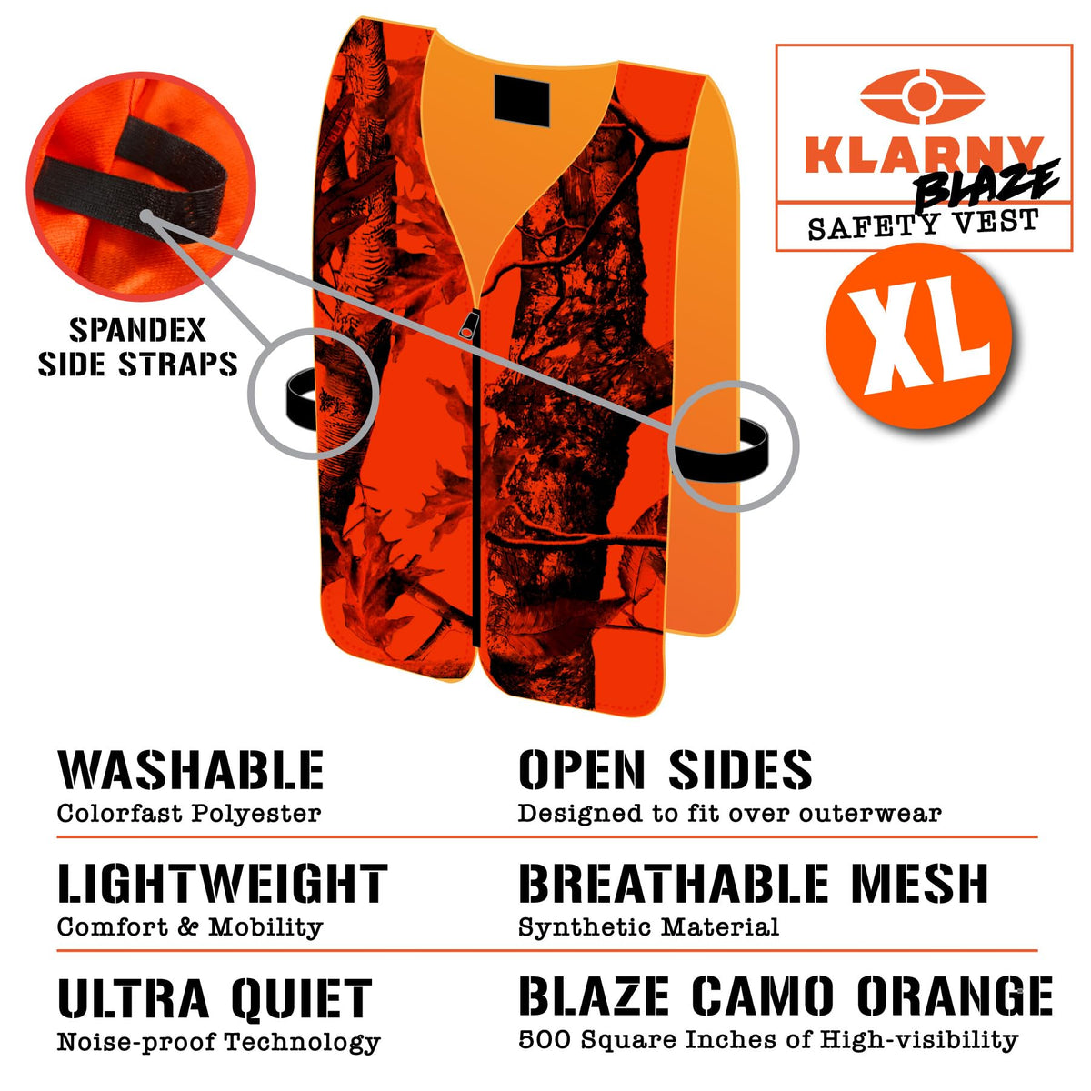 Camo Orange Hunting Vest Beanie Combo Hi Vis Waterproof - Klarny Outdoors Official Imagery - 5