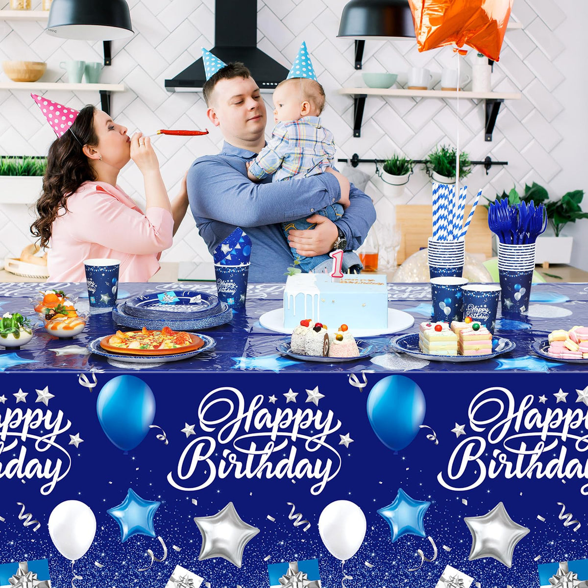Norme 176 Pcs Navy Blue and Silver Birthday Tableware Set - Norme Official Imagery - 6