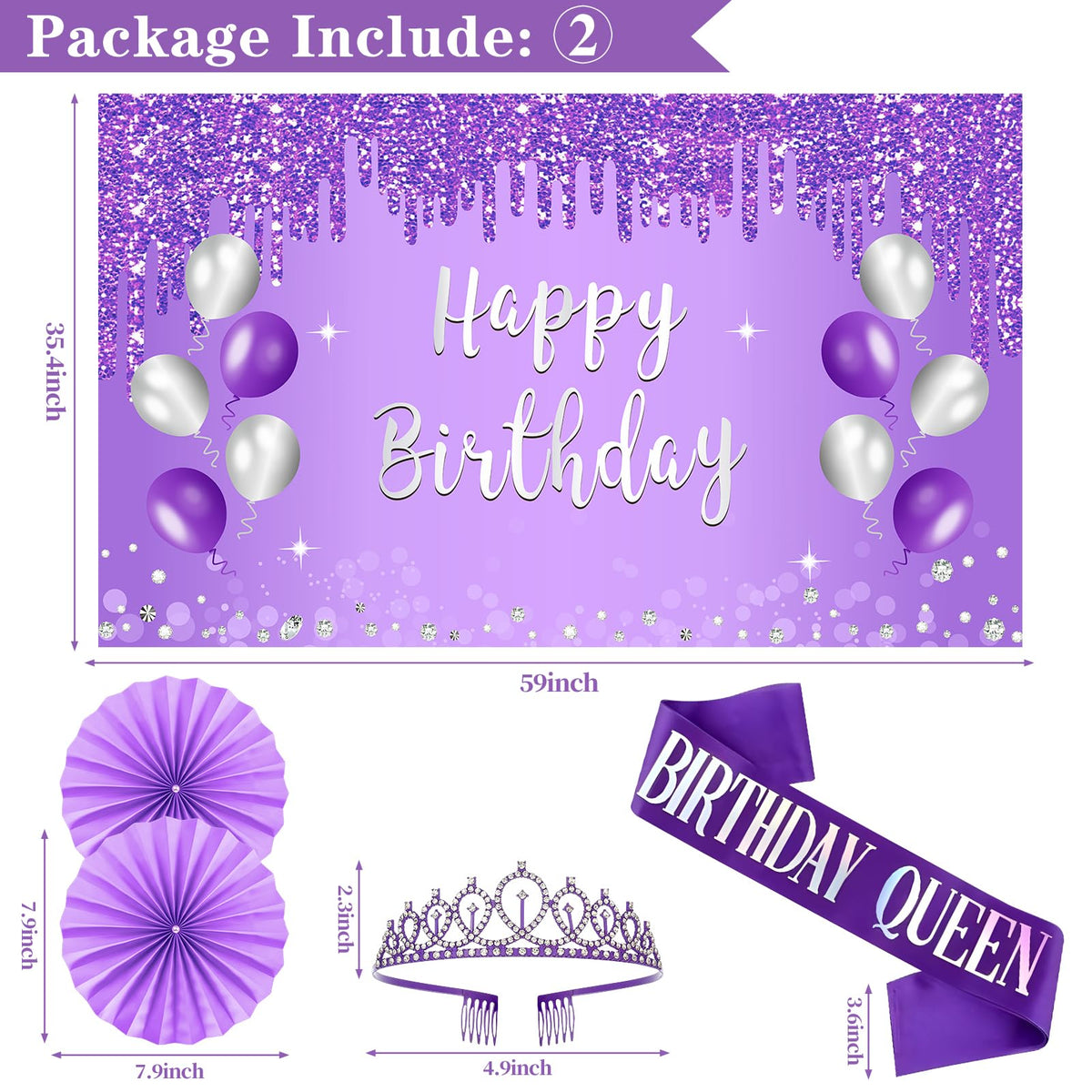 Purple Birthday Decorations for Women Girls Birthday Queen - Eiurteao Official Imagery - 5