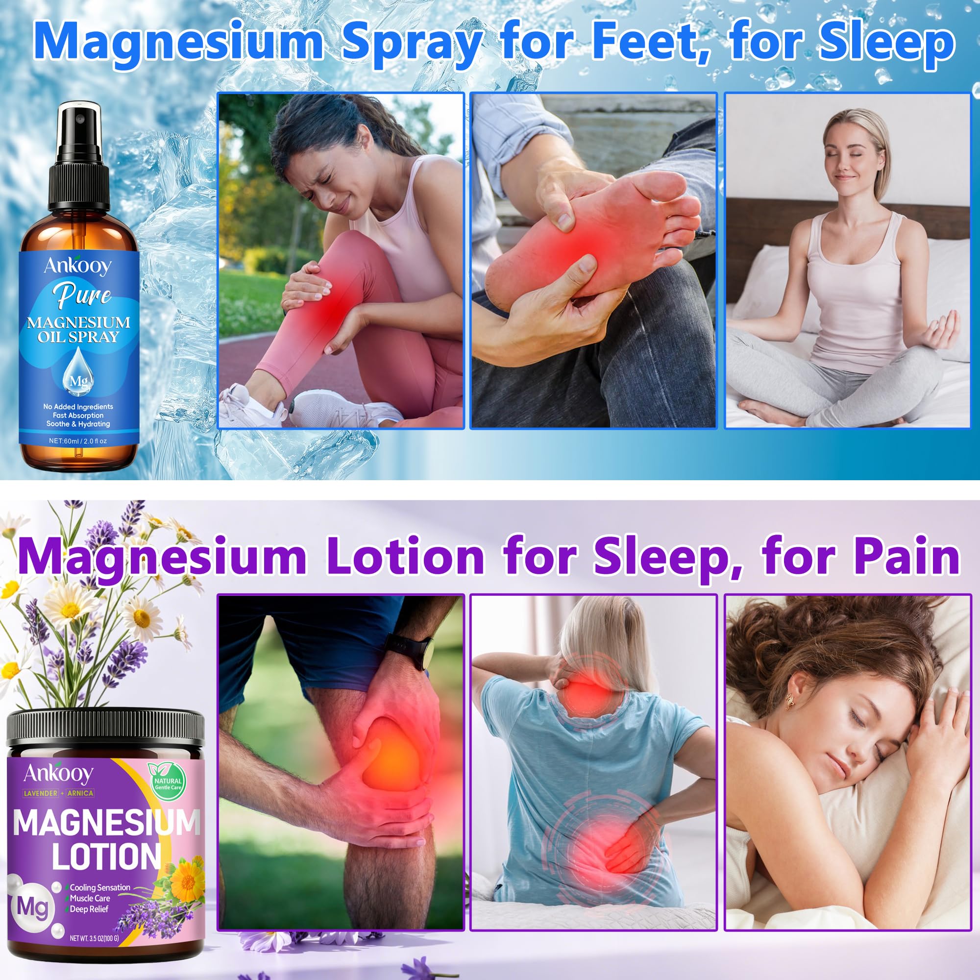 Magnesium Lotion &Pure Magnesium Oil Spray for Sleep,Feet,Restless Leg,Body
