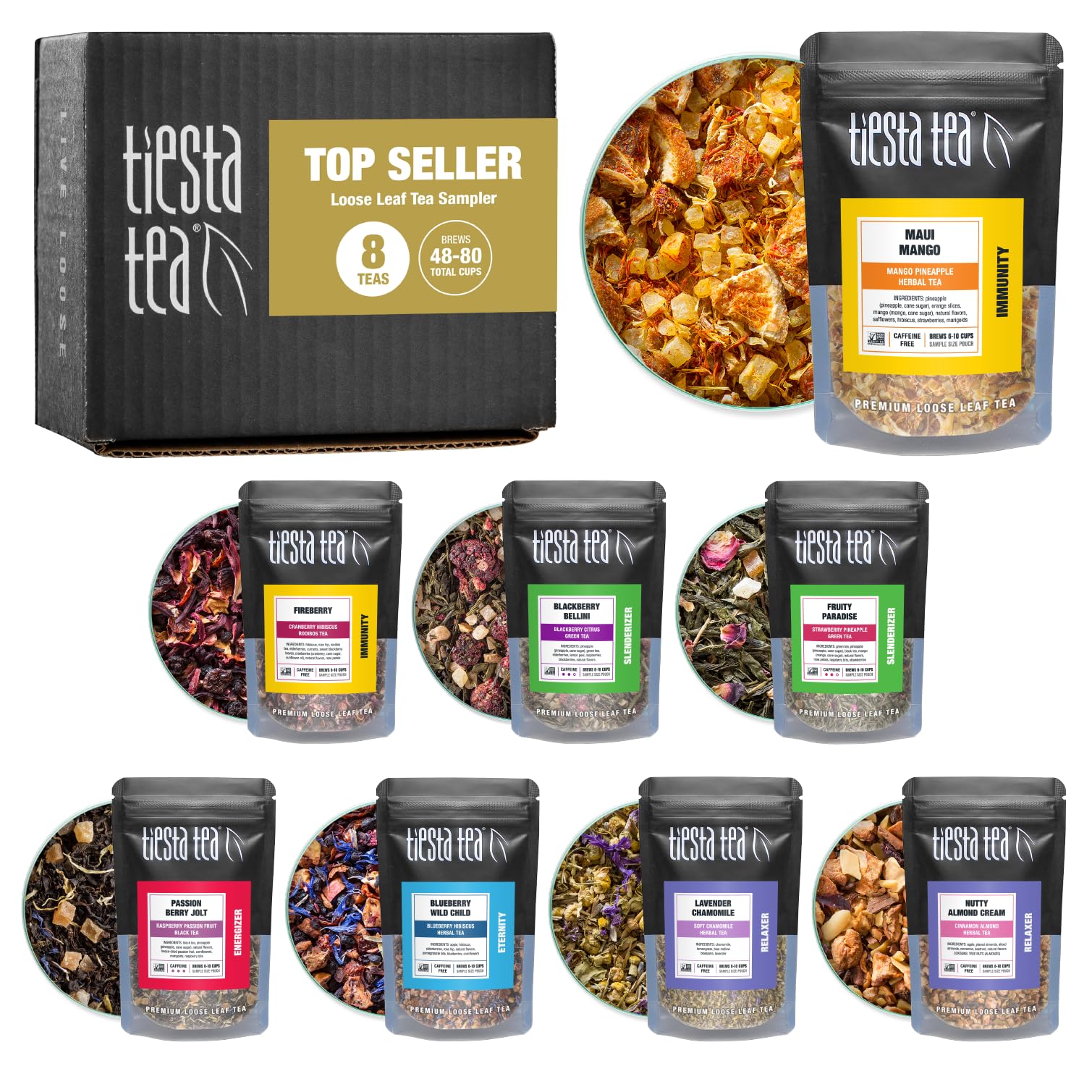Tiesta Tea - Top 8 Favorites Sampler Set, Loose Leaf, Up to 80 - Product Imagery
