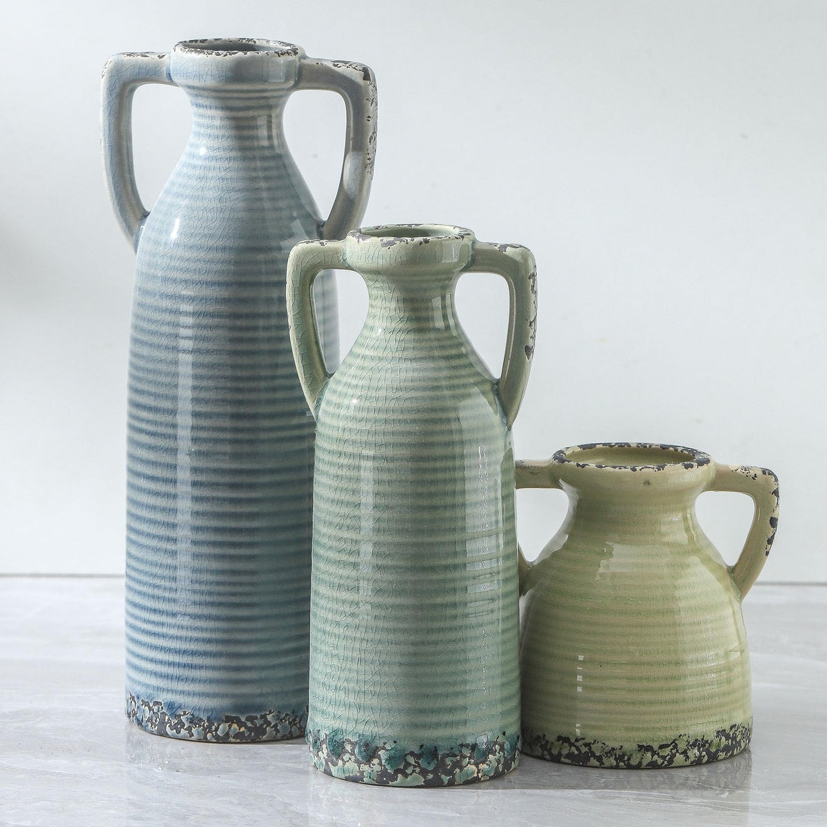 Ceramic Vase Set of 3 Rustic Crackle Farmhouse Vases for - Lyeec Official Imagery - 1
