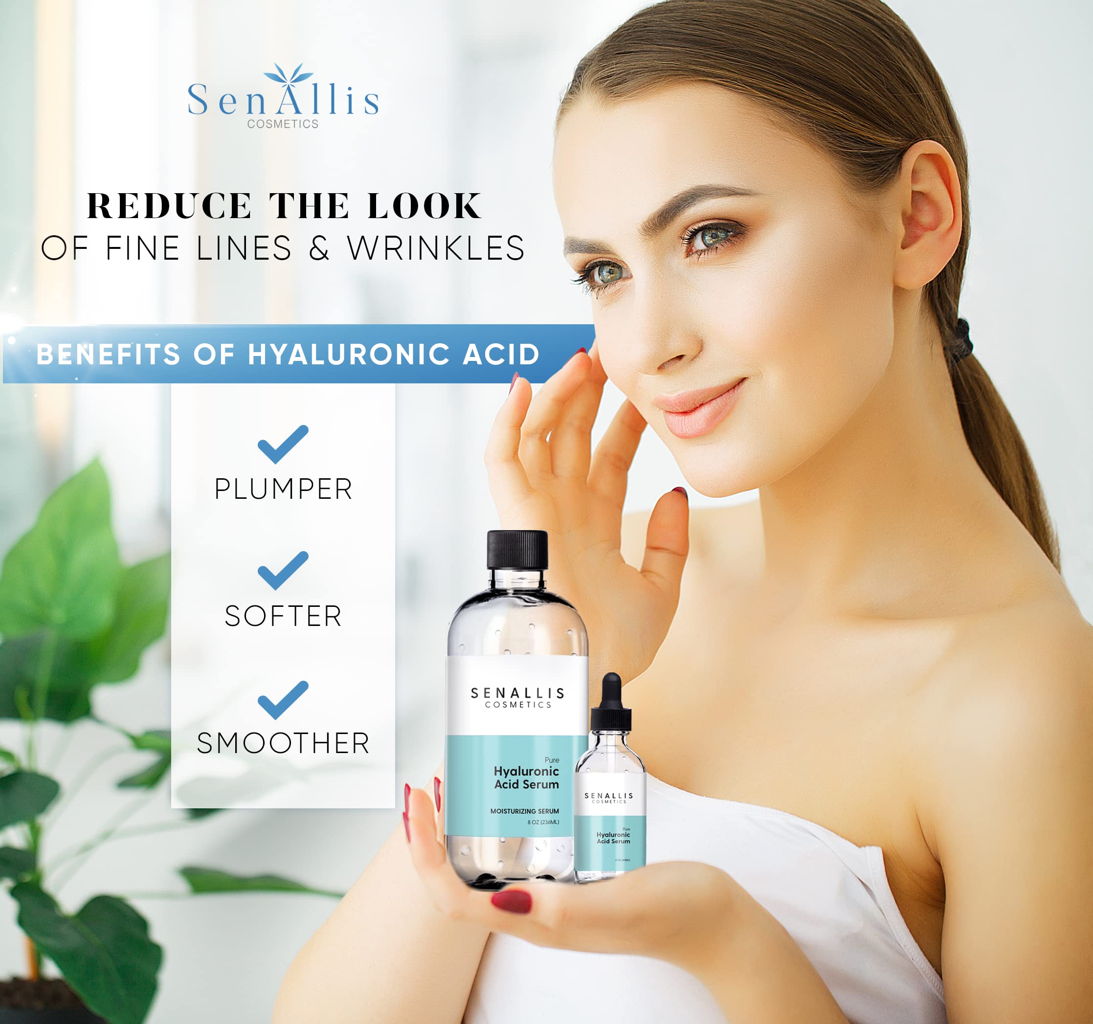 SenAllis Cosmetics Hyaluronic Acid Serum 8 fl oz And 2 fl oz, Made From Pure - SenAllis Cosmetics Official Product View 7