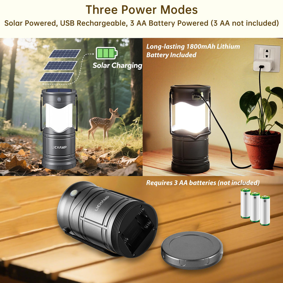 Lichamp 2 Pack Solar Camping Lantern USB Rechargeable LED - Lichamp Official Imagery - 3