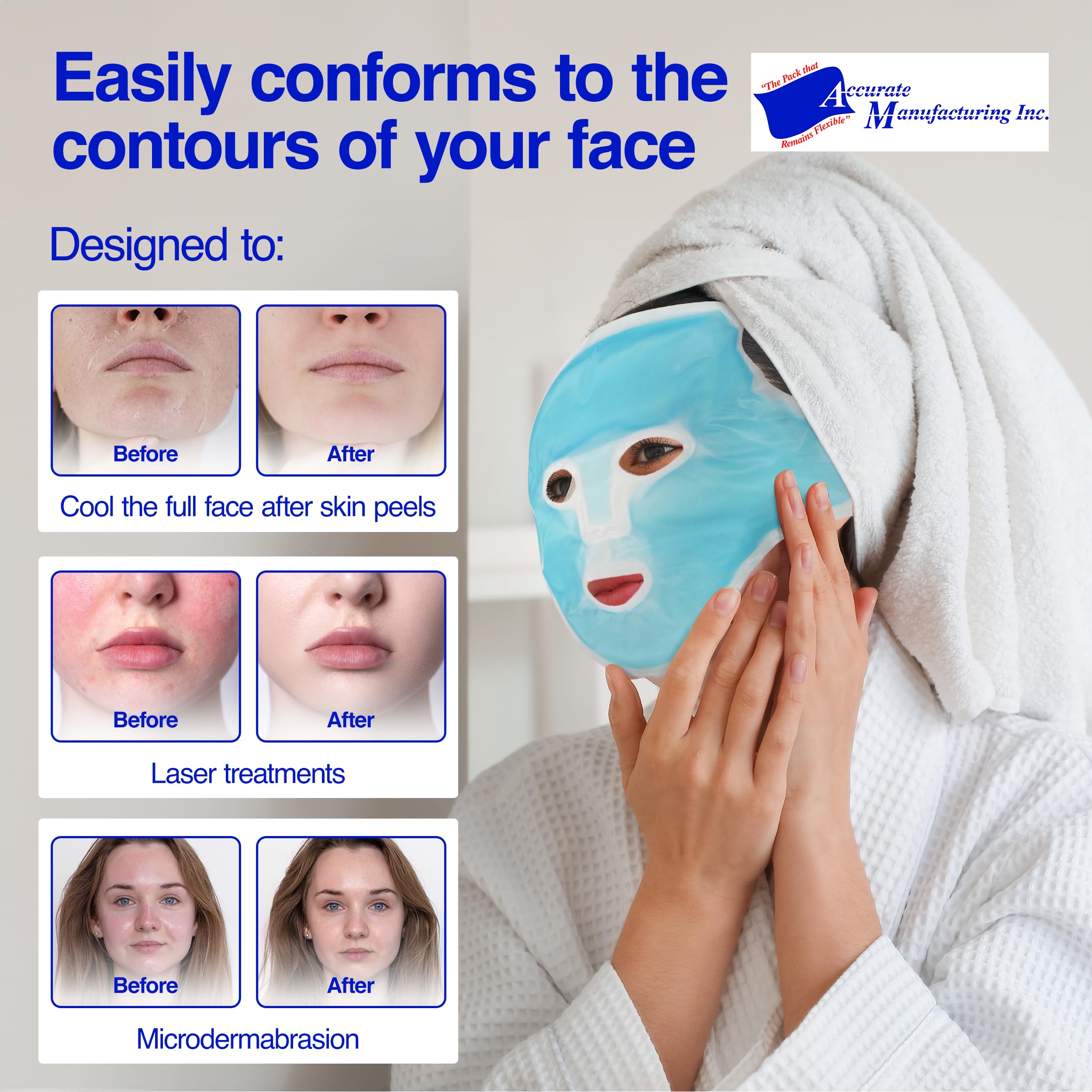 Skin Care Face Mask Ice Pack - Cold Face Ice Mask with Straps, Ice Mask for Face, Flexible and Reusable Cooling Face Mask and Eye Mask for Removing Puffiness and Tightening Pores