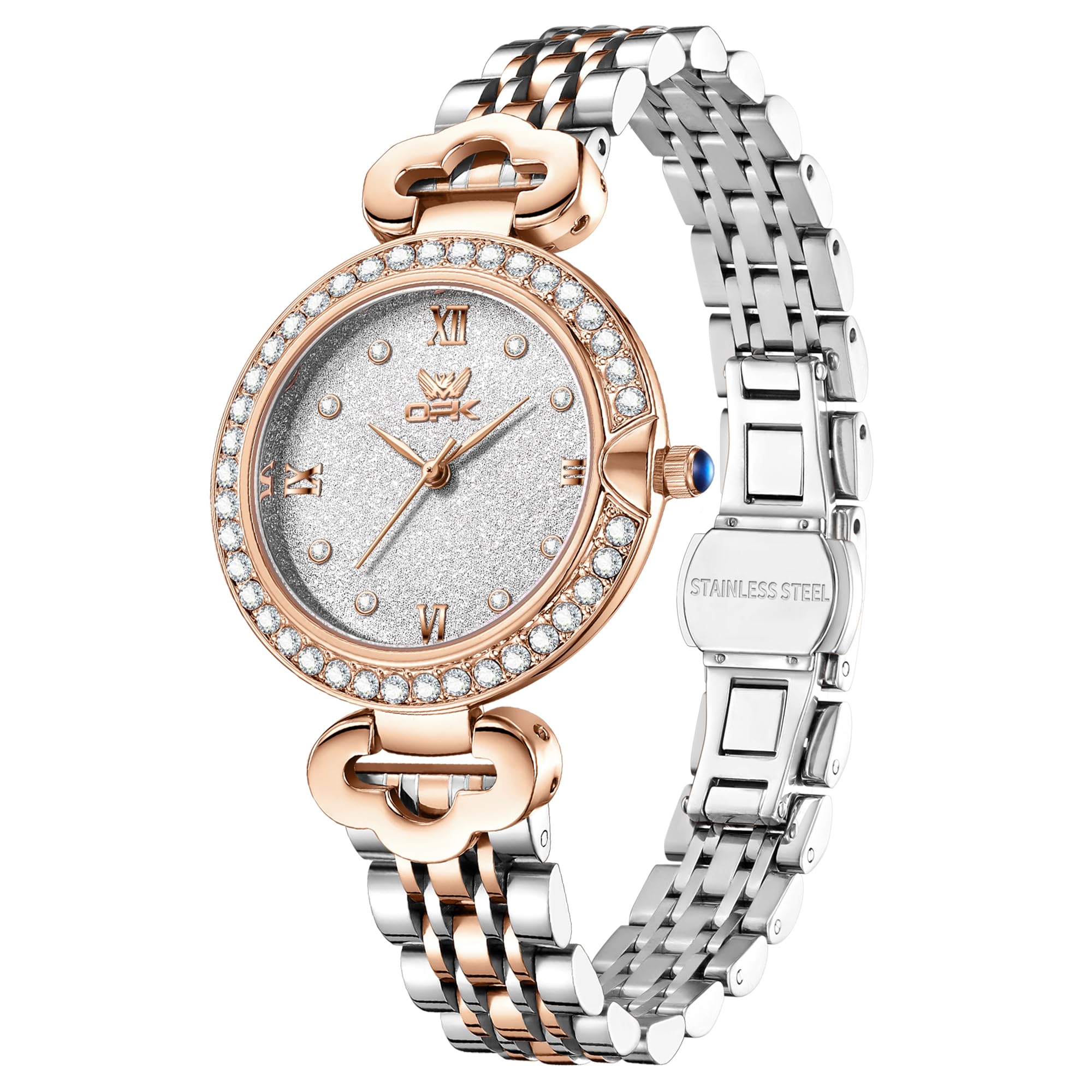 OPK Women Watch Diamond Rose Gold Analog Small Slim Stainless - Product Imagery
