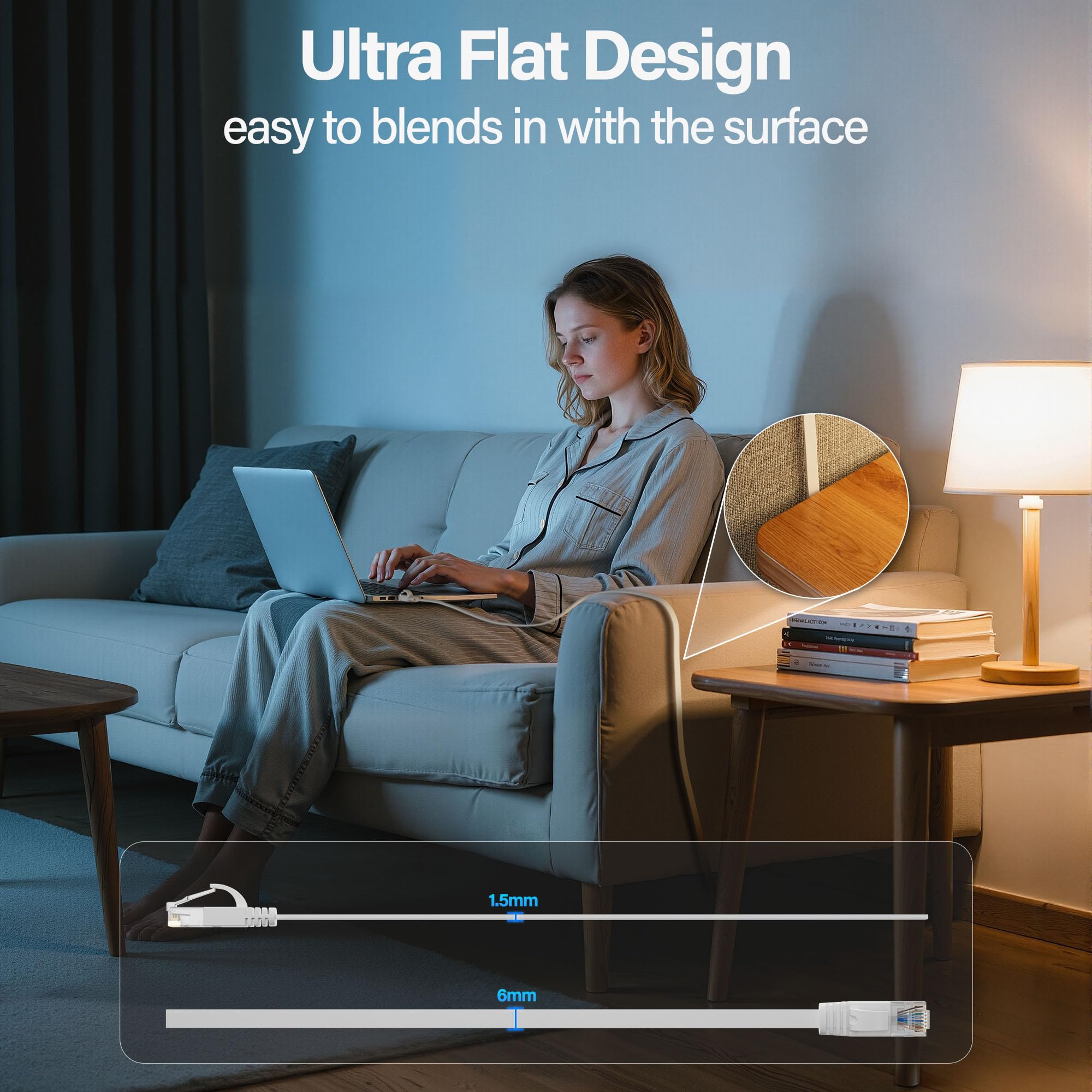 Mnlnbuao Cat 6 Flat Ethernet Cable 100 FT, UTP 10Gbps High-Speed - Mnlnbuao Official Product View 4