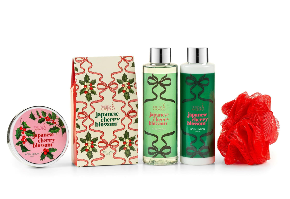 Cherry Blossom Spa Gift Set Bath Body Basket for Women Men - Freida and Joe Official Imagery - 3