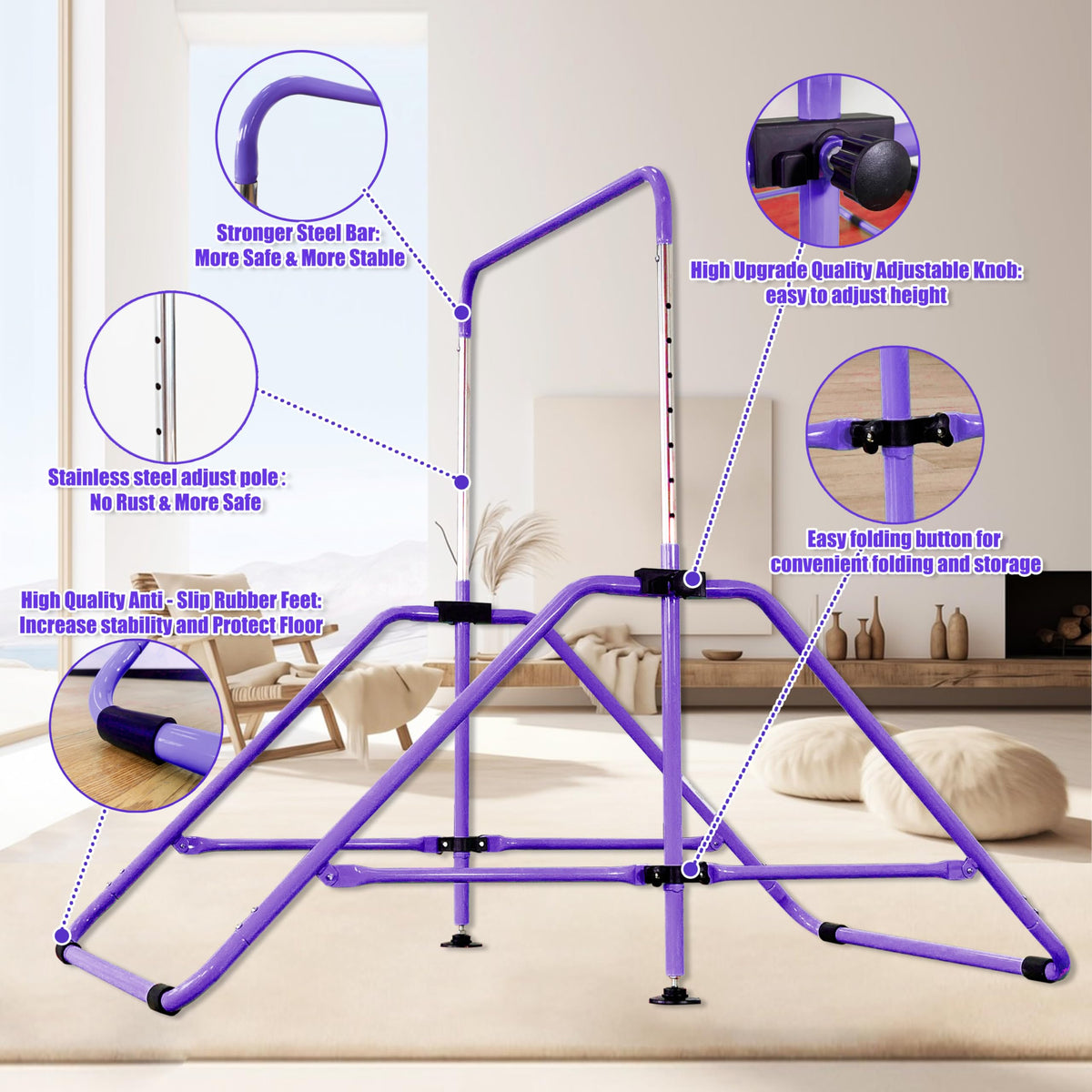 Foldable Gymnastic Bar Adjustable Kip Bar for Kis Ages 3 12 - MARFULA Official Imagery - 6