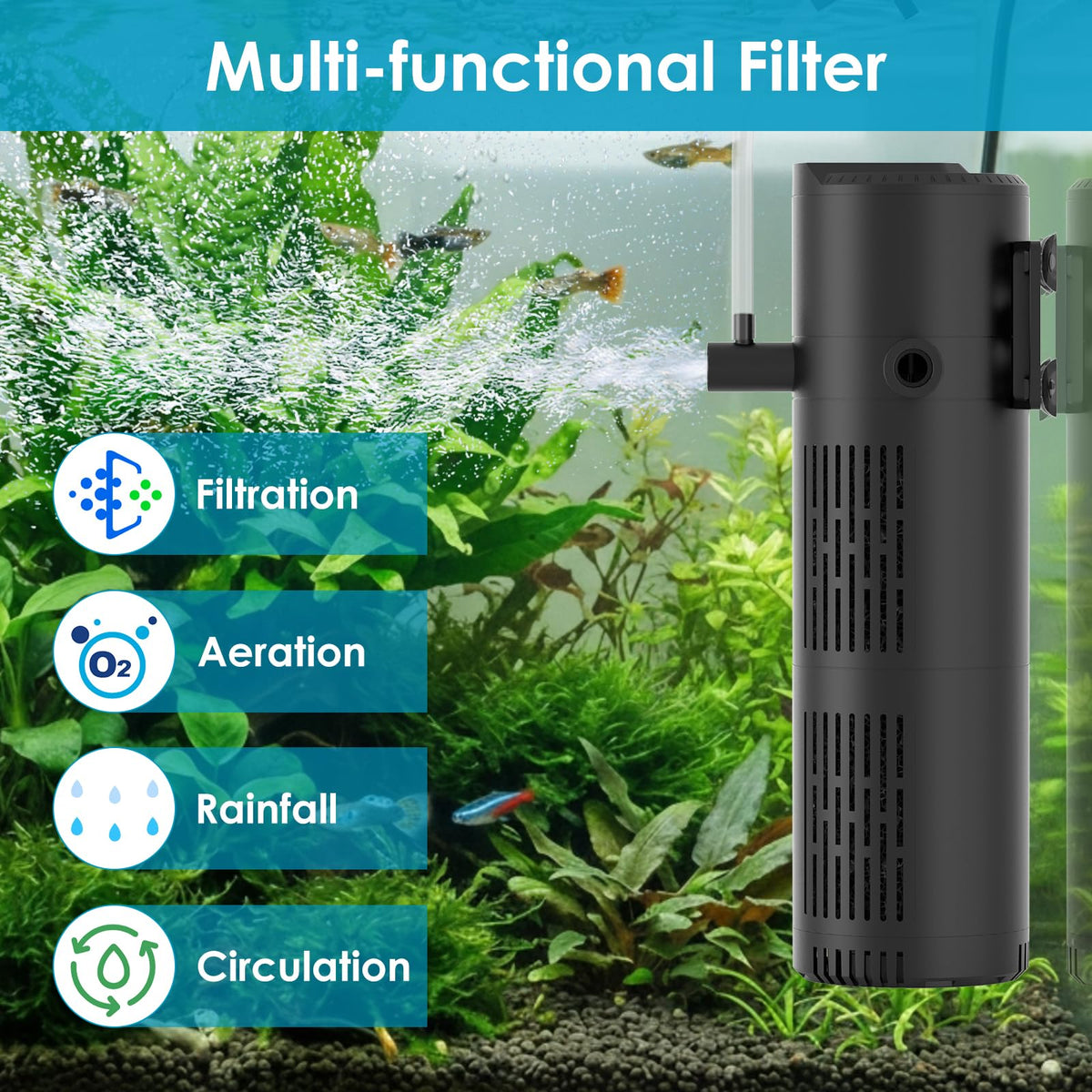 Aquarium Filter for 60 100 Gallon Tanks Internal Fish Tank - Devopet Official Imagery - 3
