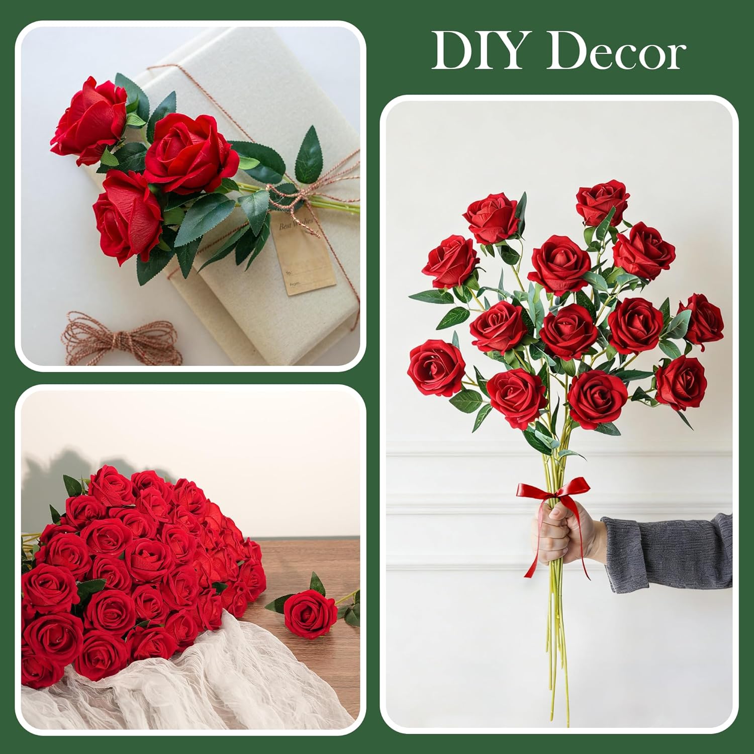 Set of 50 artificial red roses with long stems, realistic-looking fake flowers from INSPRING. Perfect for decorating or gifting.