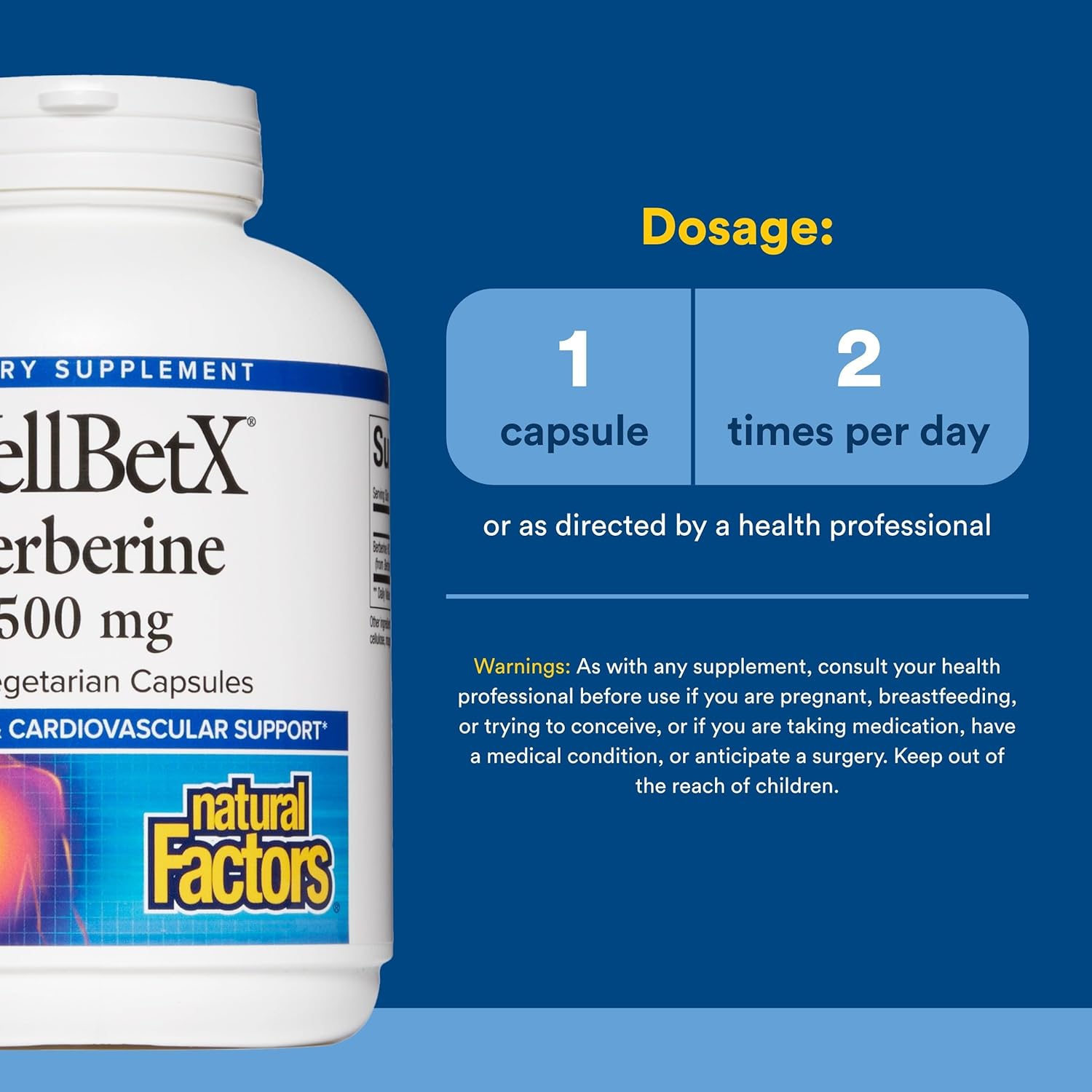 Natural Factors WellBetX Berberine supplement bottle showing label with 120 servings, supports metabolic health and blood sugar balance.