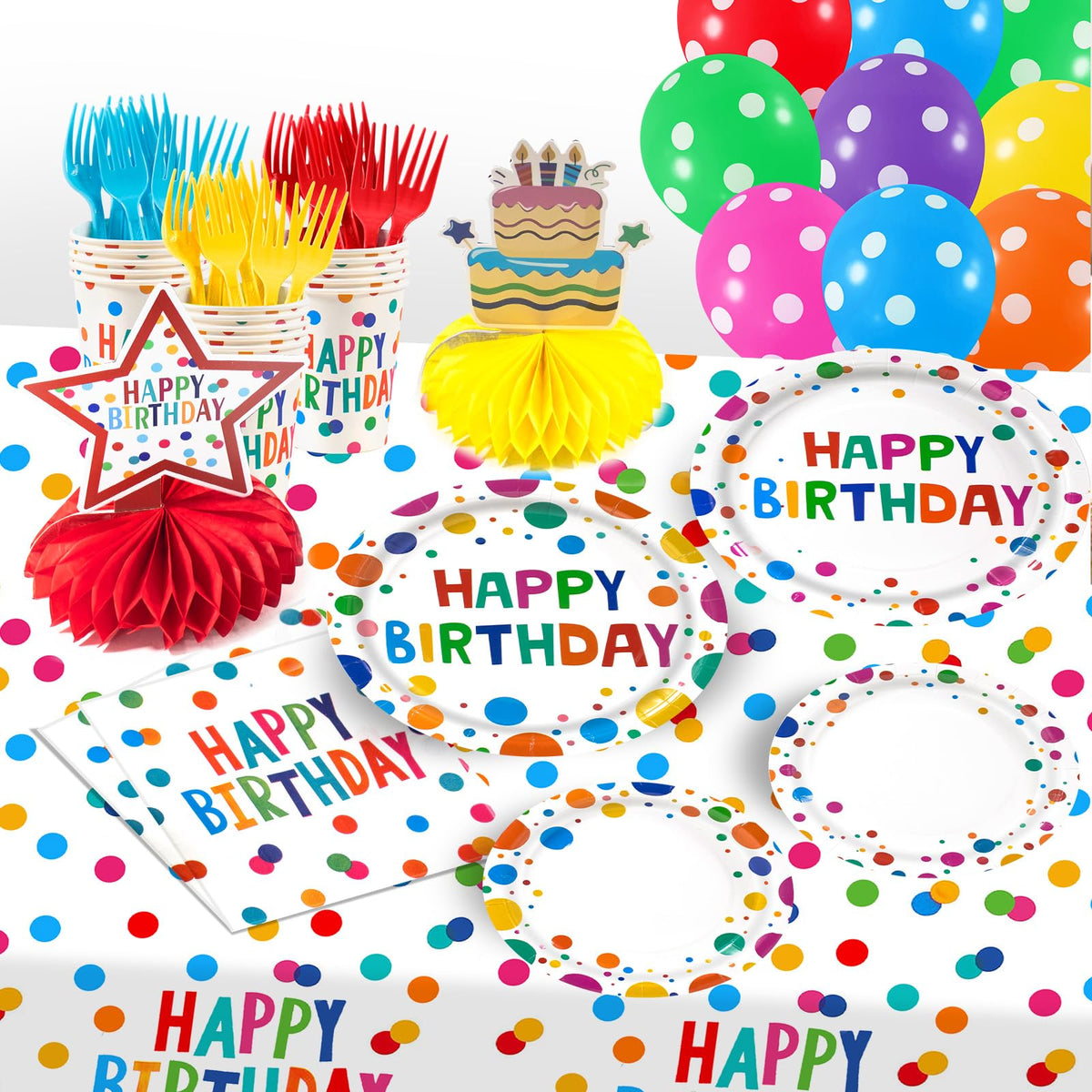 155Pcs Colorful Dots Birthday Party Decorations Party - AHCSMRE Official Imagery - 5