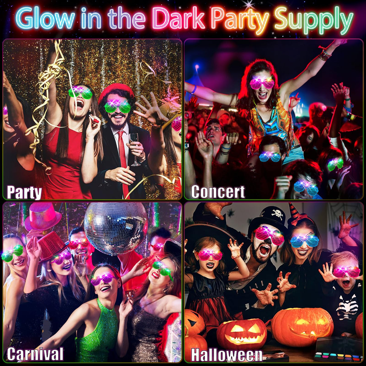 SHQDD 64Pack LED Glasses 5 Colors Light Up Glasses Glow In - SHQDD Official Imagery - 7