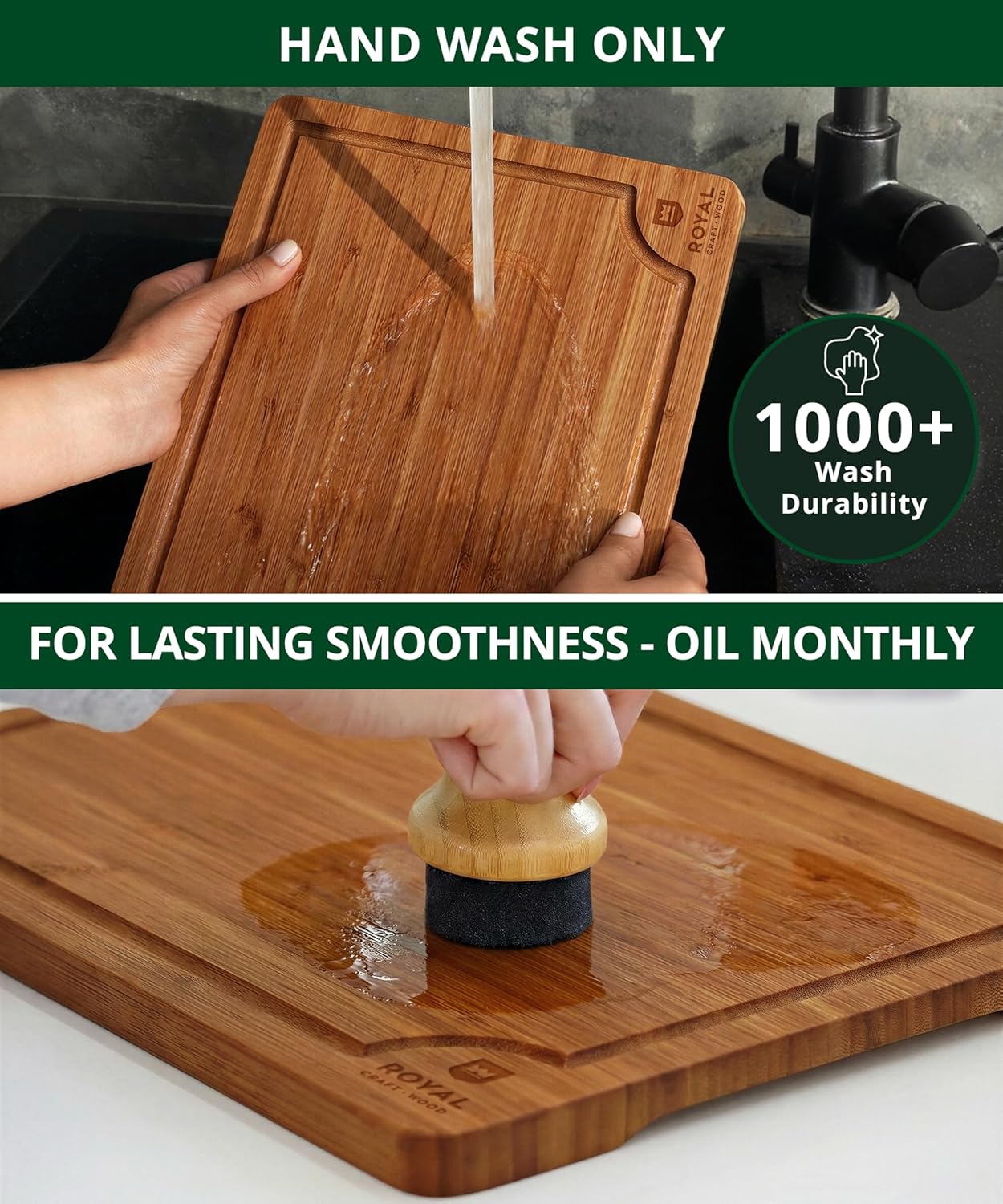 Royal Craft Wood wooden cutting board for kitchen meal prep and serving, featuring a smooth, durable surface for food preparation.