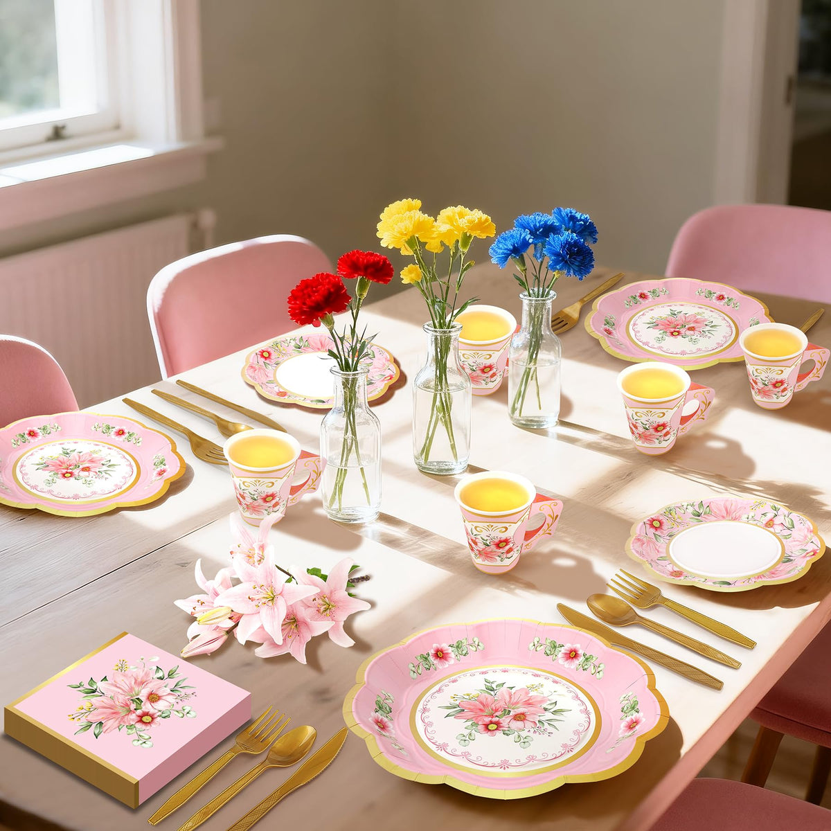168PCS Flower Tea Party Supplies Pink Vintage Floral Party - Fighting to Achieve Official Imagery - 7