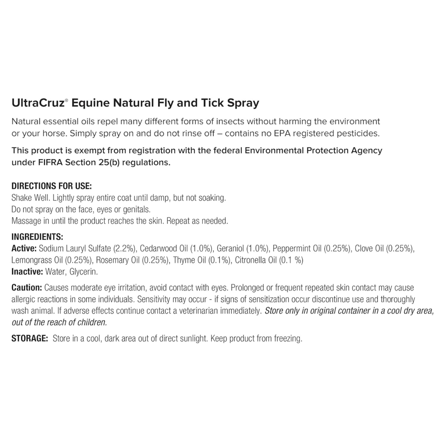 UltraCruz Equine Natural Fly and Tick Spray for horses, 1-gallon refill bottle with spray nozzle