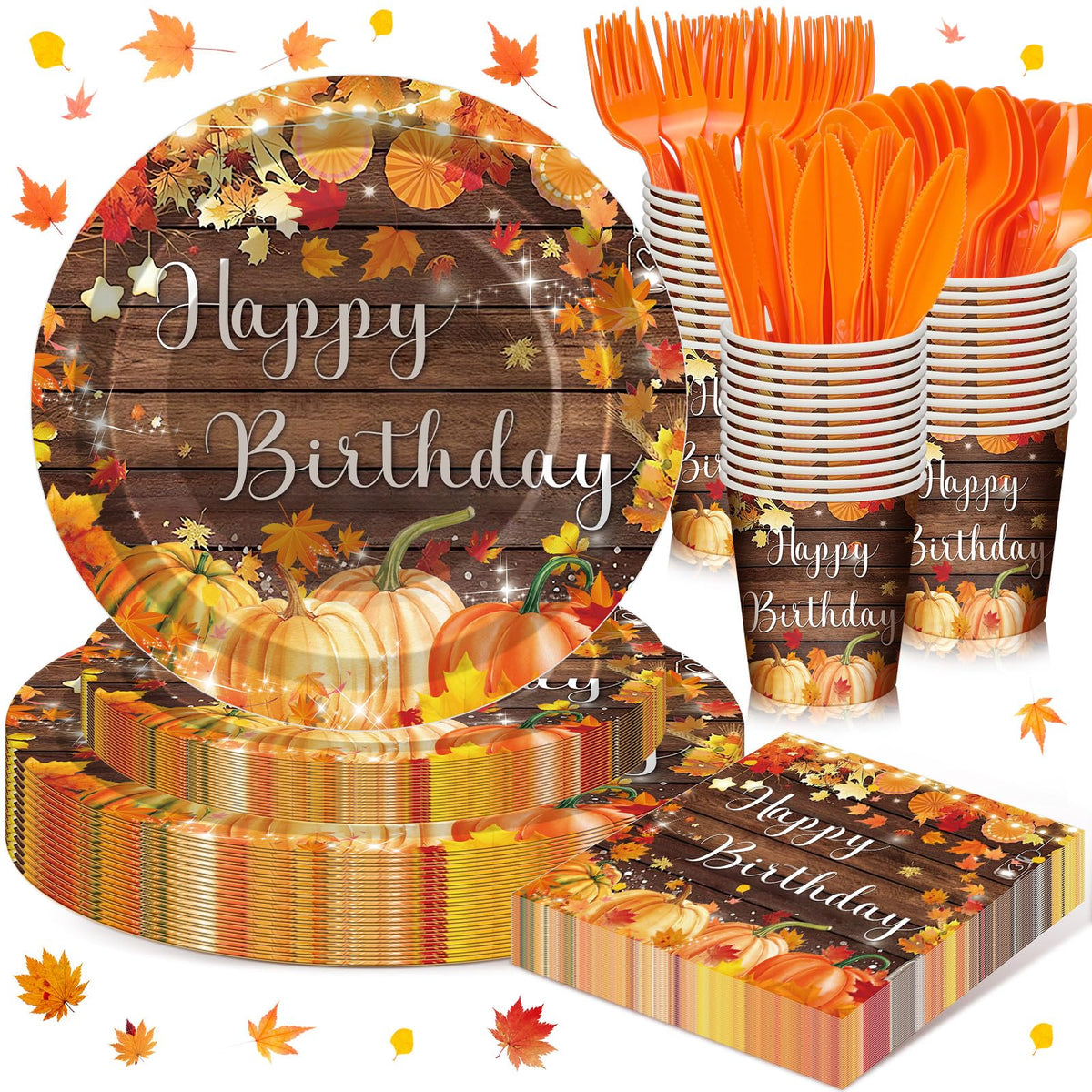 168 Fall Birthday Party Favors Pumpkin Tableware Set Serves - Sunnychicc Official Imagery - 1