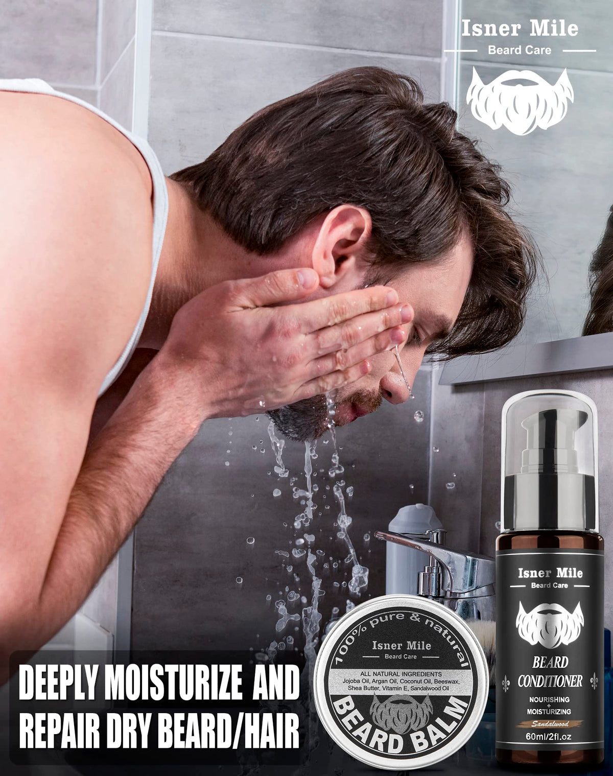 Beard Care Grooming Kit for Men Sandalwood Natural Beard - Comfy Mate Official Imagery - 6