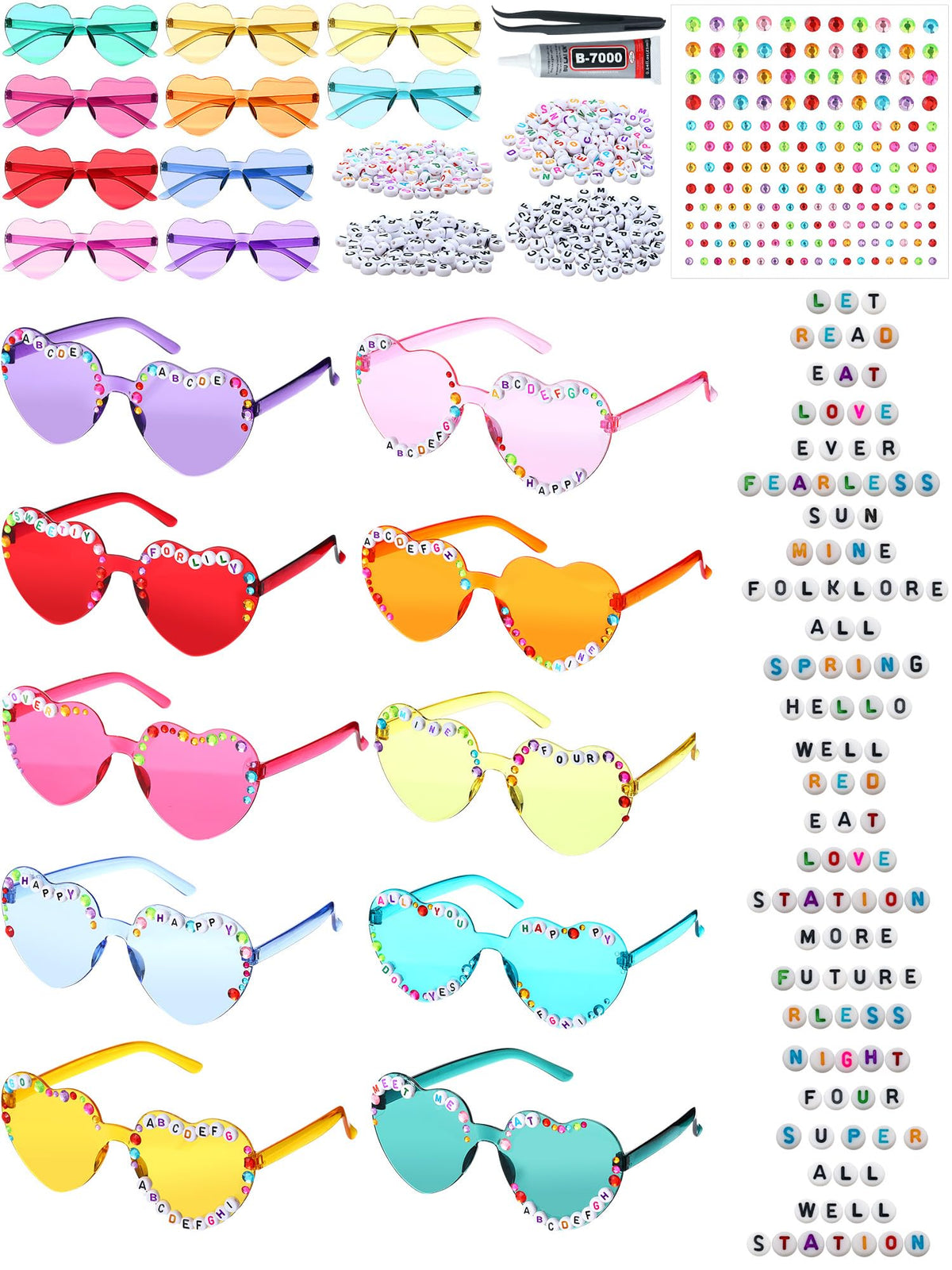 30 Pairs DIY Heart Sunglasses Decorating Kit for Women Craft - Saysurey Official Imagery - 1