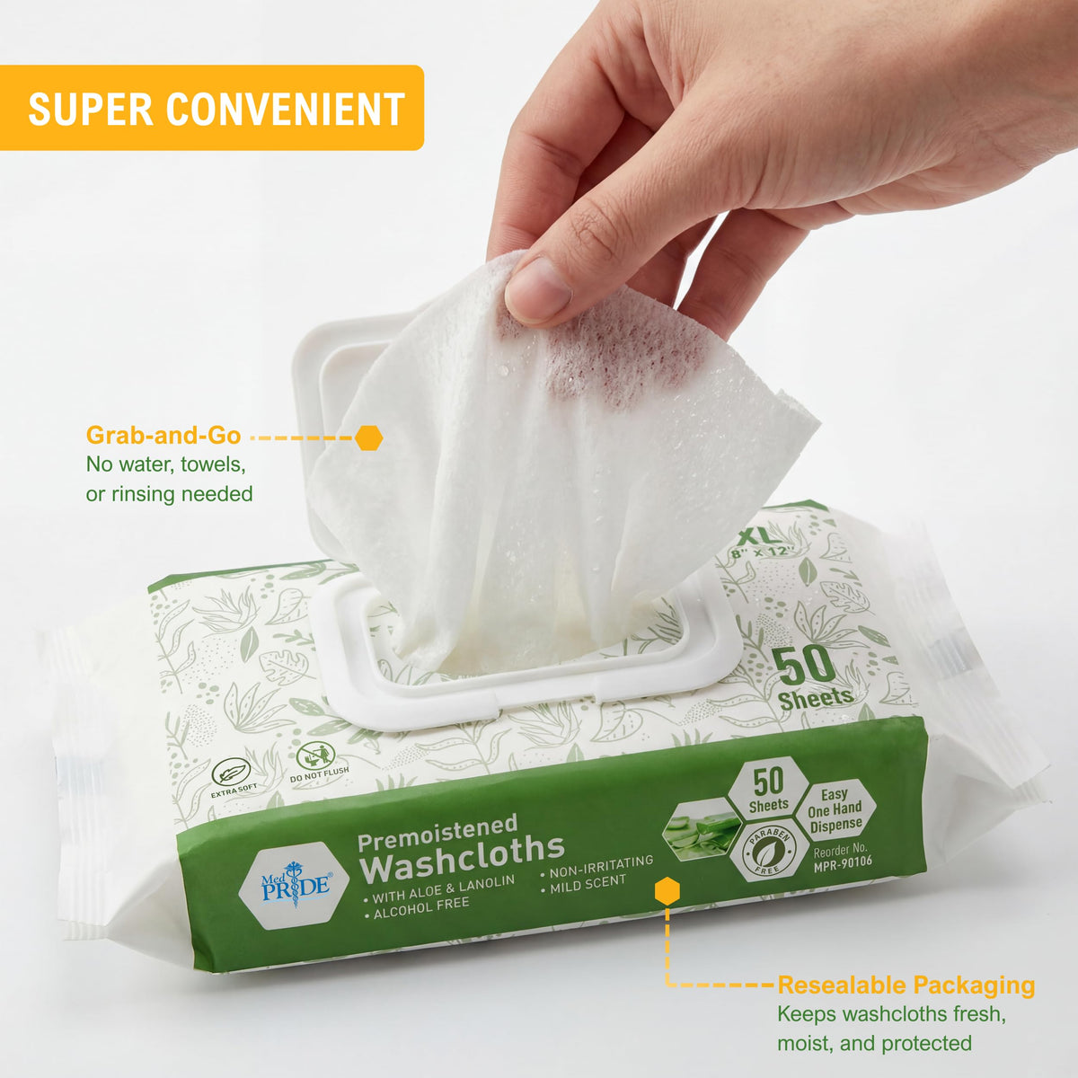 MED PRIDE Premoistened Washcloths 8x12 in with Aloe Lanolin - MED PRIDE Official Imagery - 3